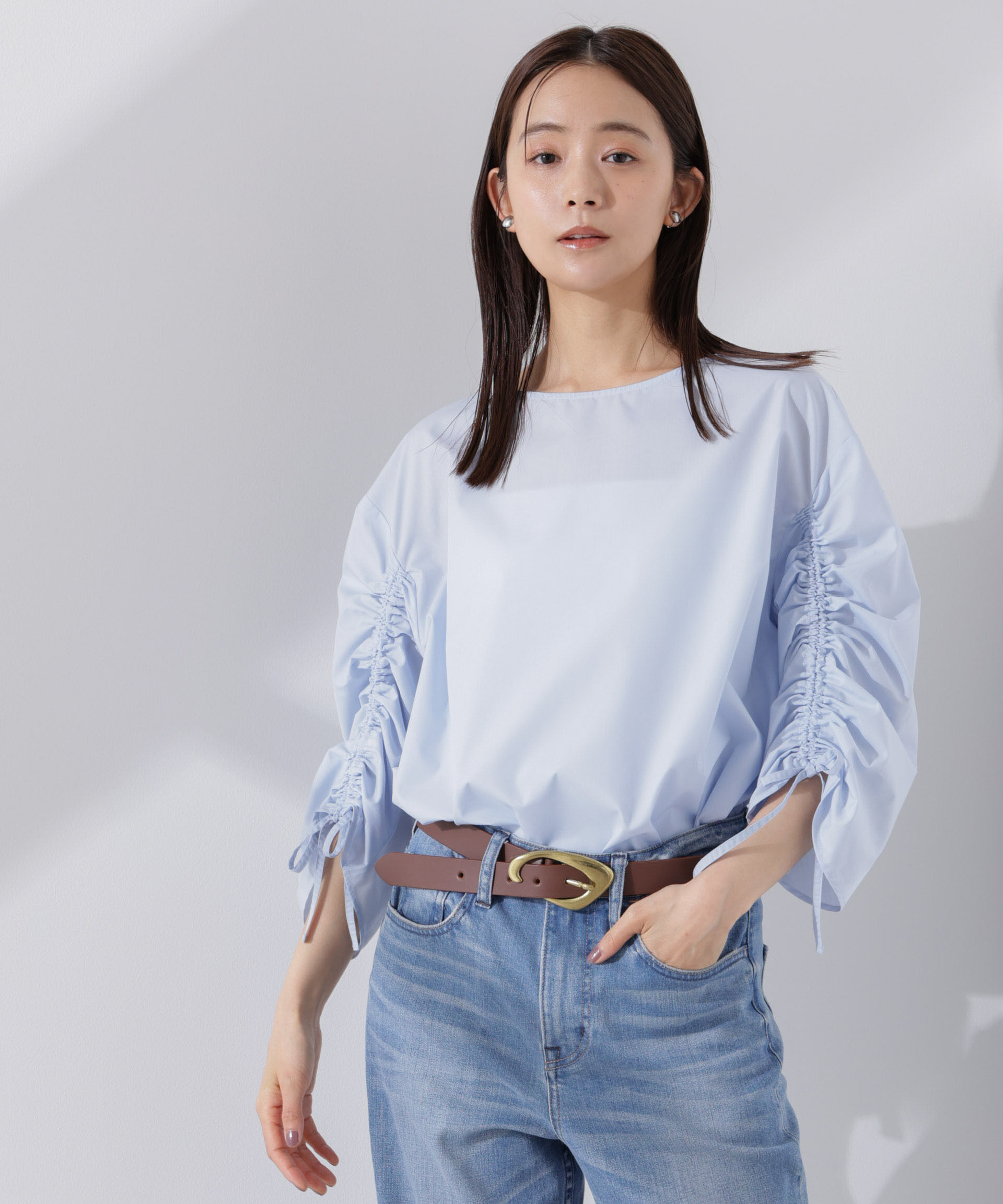 nano･universe「ドロストギャザースリーブプルオーバーシャツ」|シャツ・ブラウス|