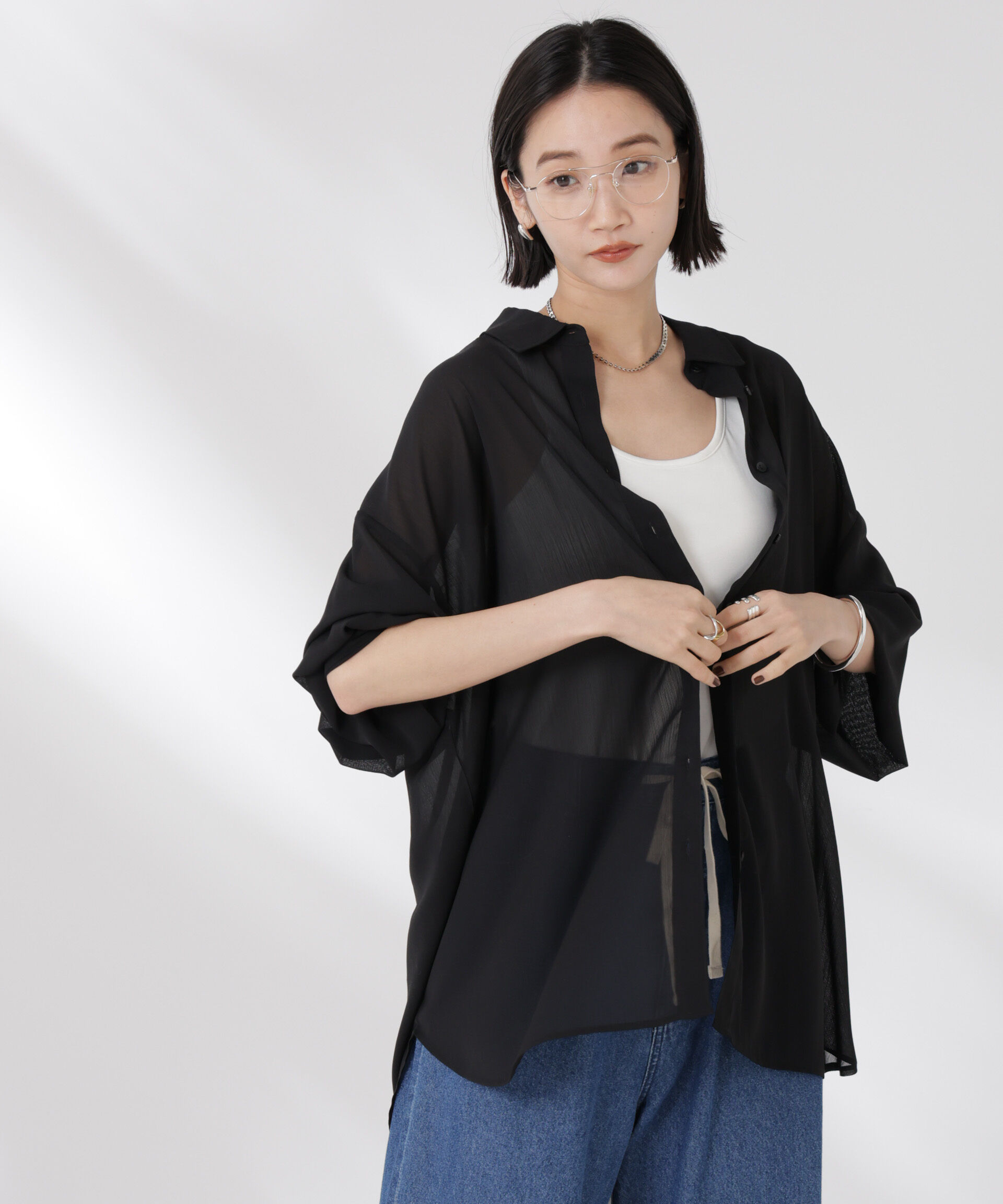 nano･universe「シアー楊柳オーバーサイズシャツ」|シャツ・ブラウス|