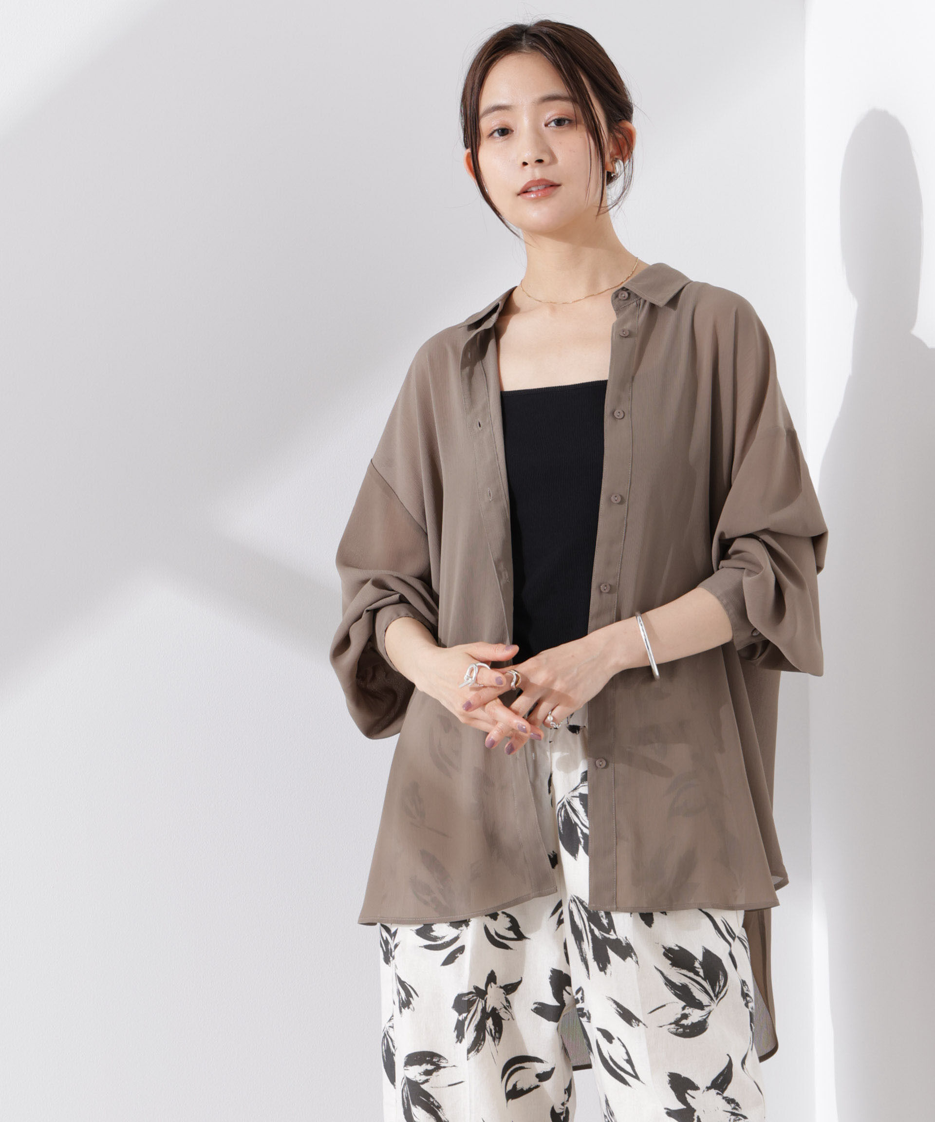 nano･universe「シアー楊柳オーバーサイズシャツ」|シャツ・ブラウス|カーキベージ 6