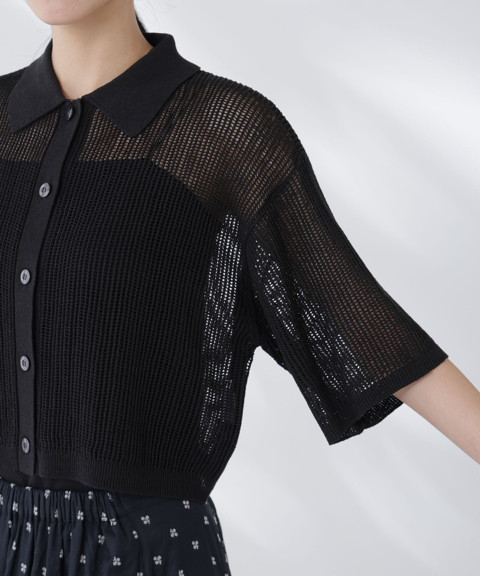 nano･universe「メッシュニットポロカーディガン」|ニット・セーター|