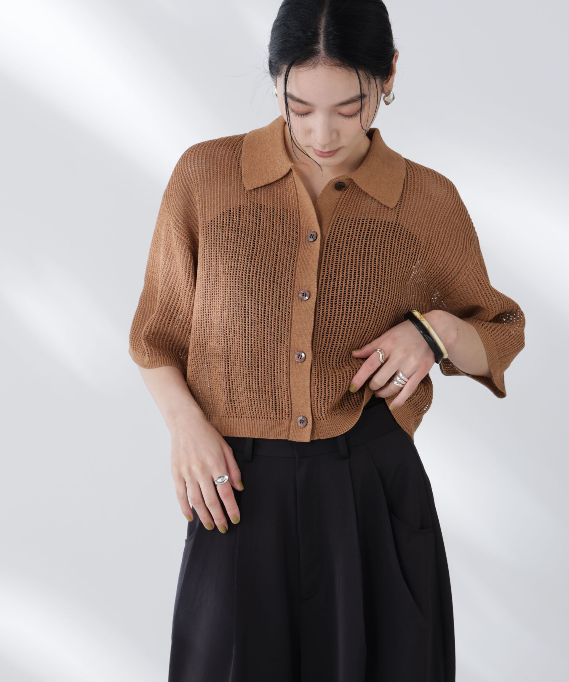 nano･universe「メッシュニットポロカーディガン」|ニット・セーター|