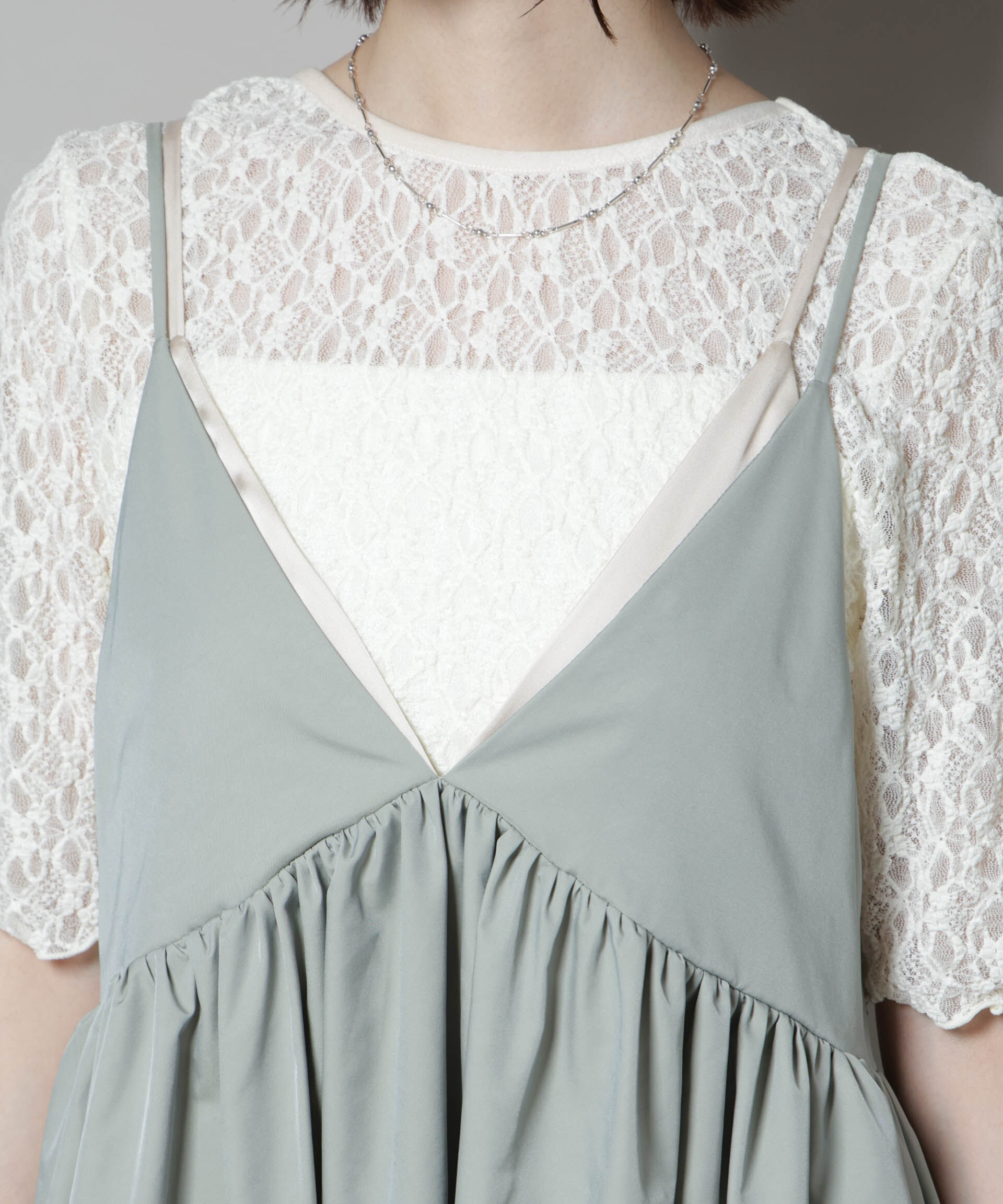 nano･universe「シャンブレータフタキャミレイヤードワンピース」|ワンピース|