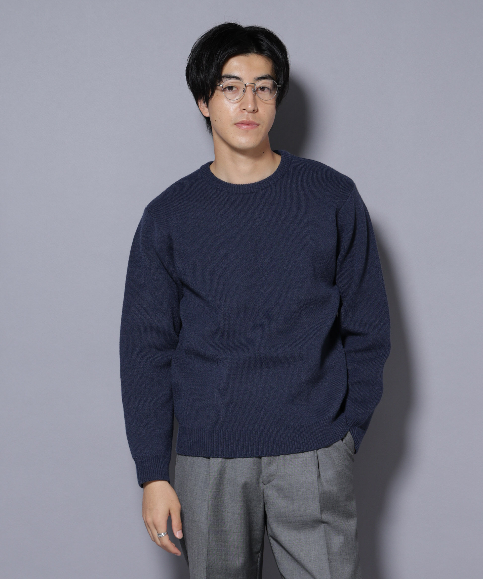 nano･universe「PBTストレッチクルーネックニット」|ニット・セーター|ネイビー