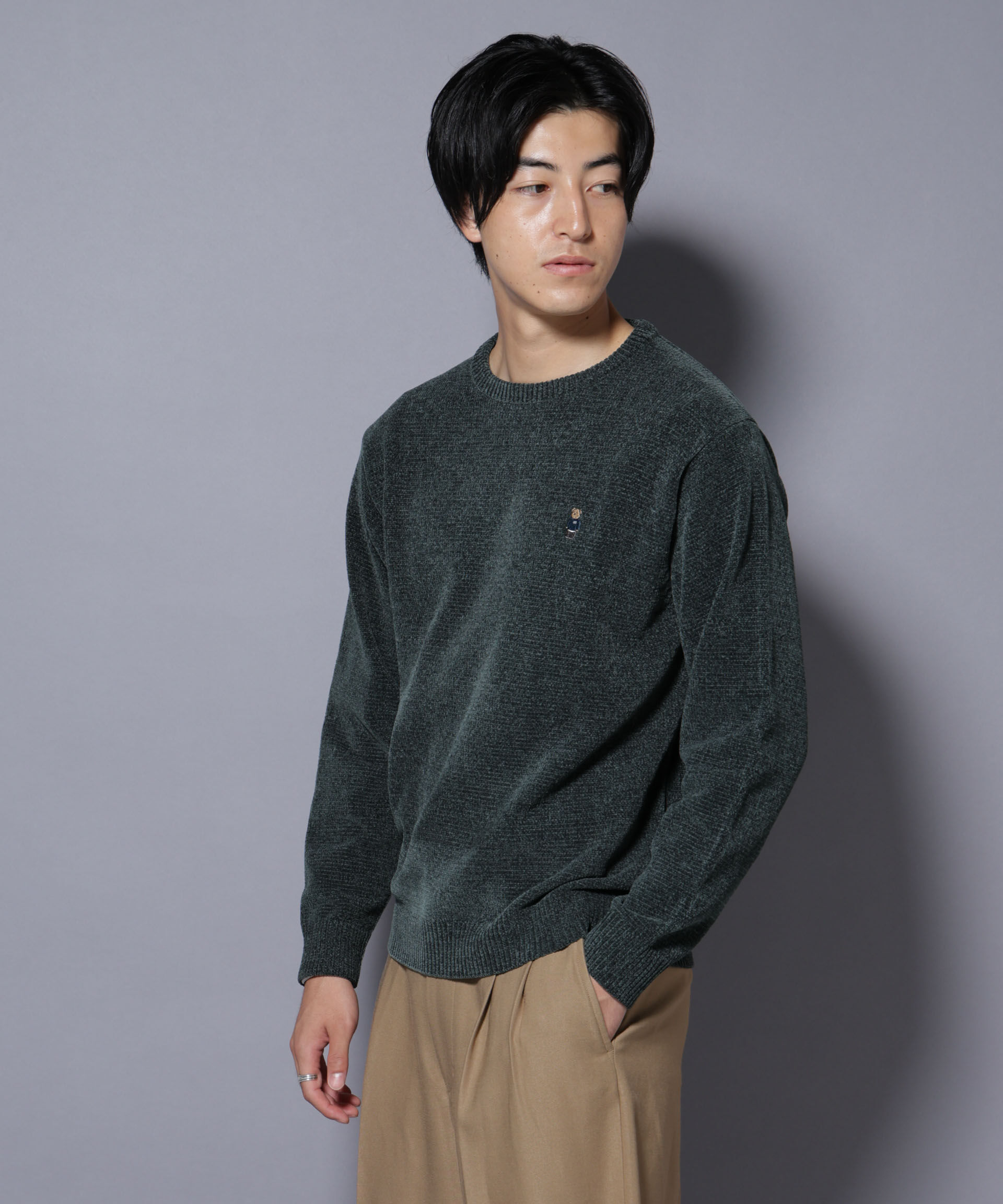 nano･universe「ナノベアモールニットクルーネック 1」|ニット・セーター|グリーン