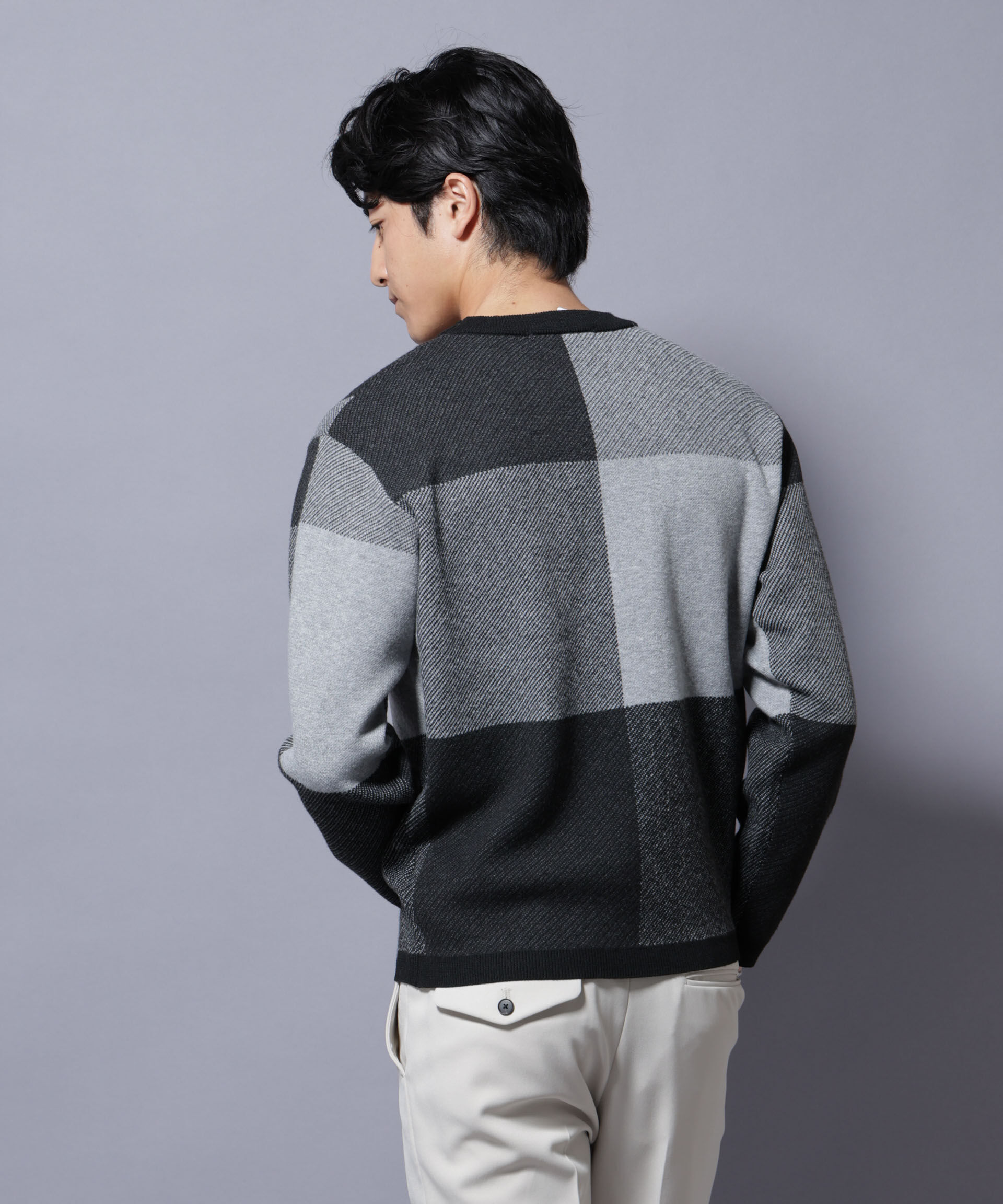 nano･universe「ブロックチェッククルーネックニット」|ニット・セーター|