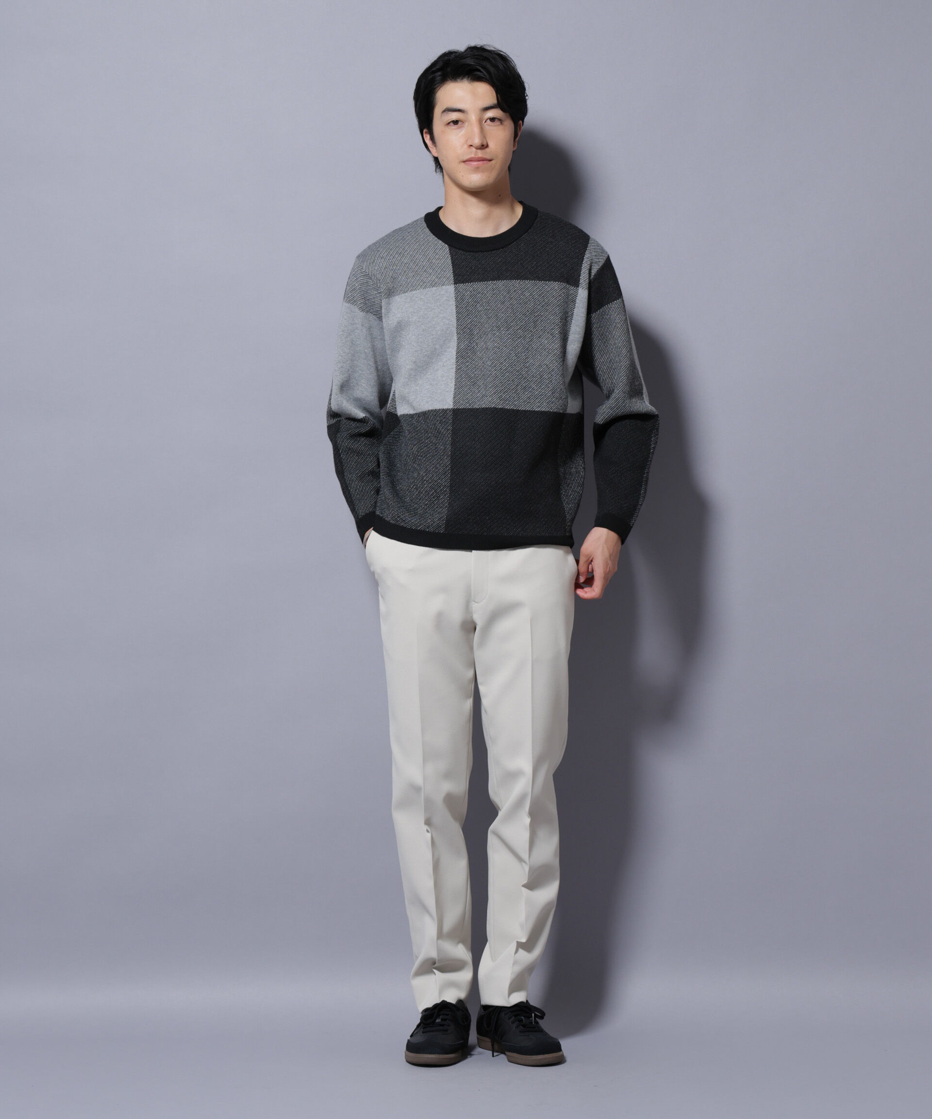 nano･universe「ブロックチェッククルーネックニット」|ニット・セーター|
