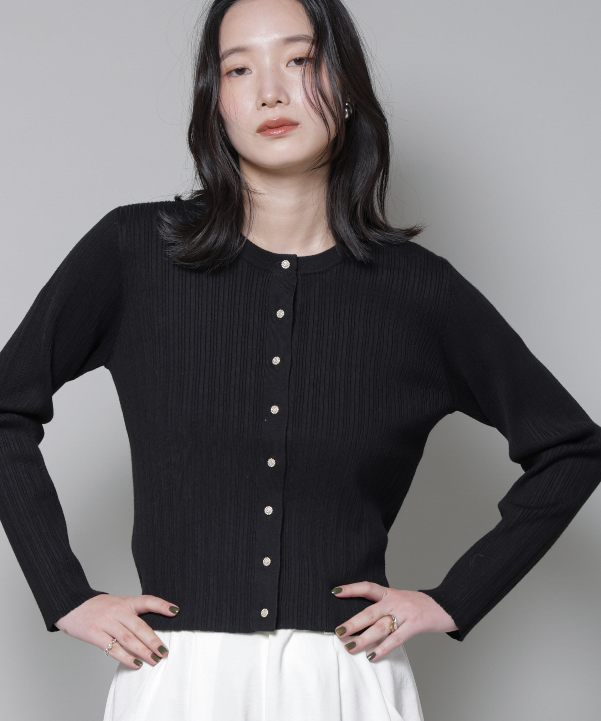 nano･universe「ホホバオイル加工ランダムリブカーディガン」|ニット・セーター|