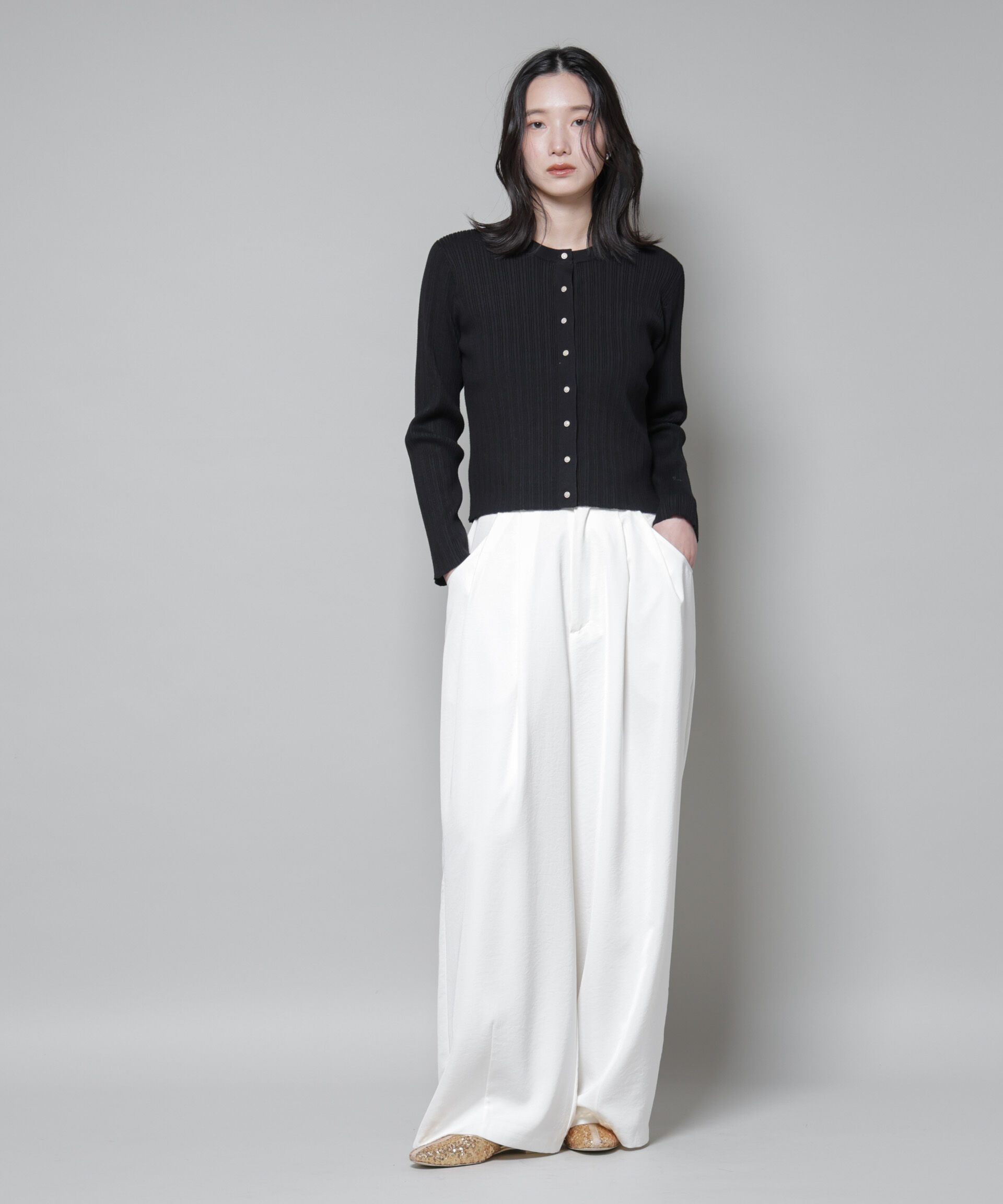 nano･universe「ホホバオイル加工ランダムリブカーディガン」|ニット・セーター|