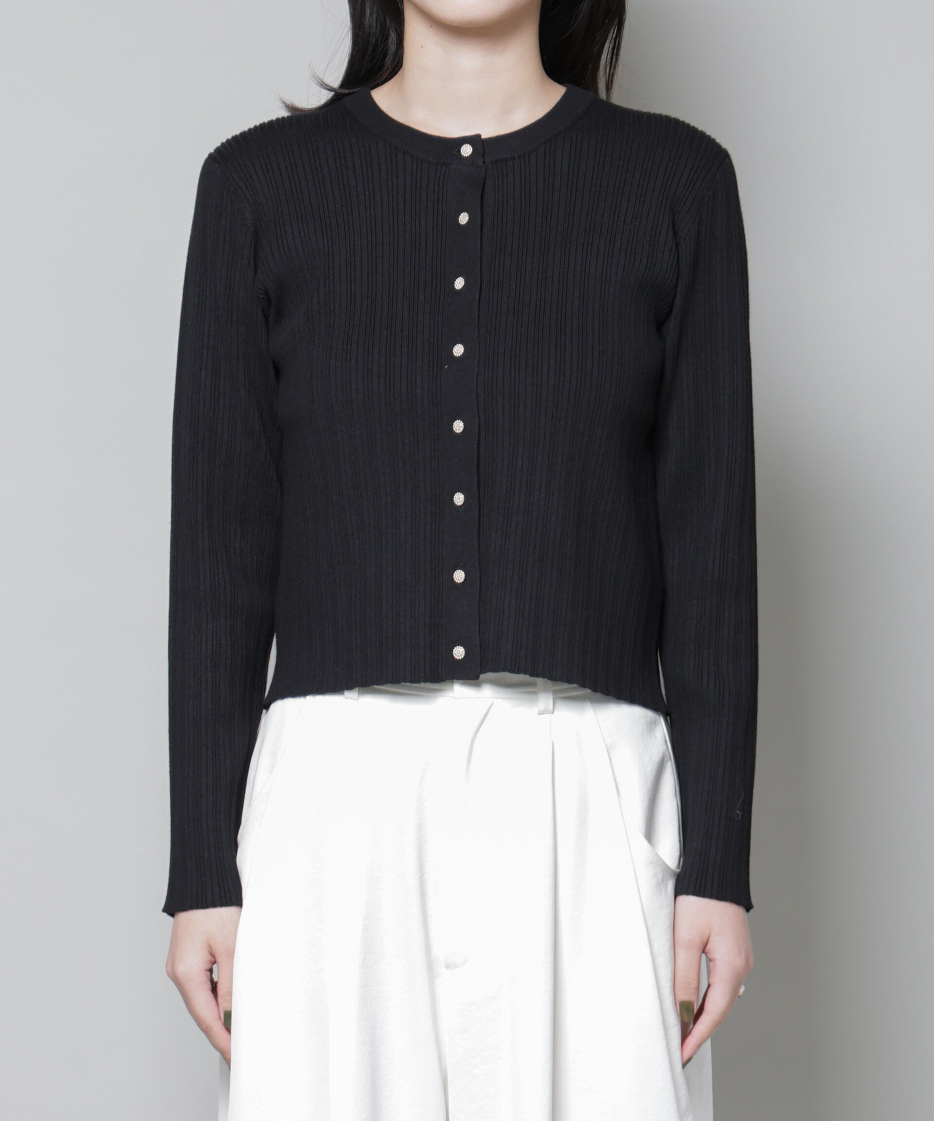 nano･universe「ホホバオイル加工ランダムリブカーディガン」|ニット・セーター|