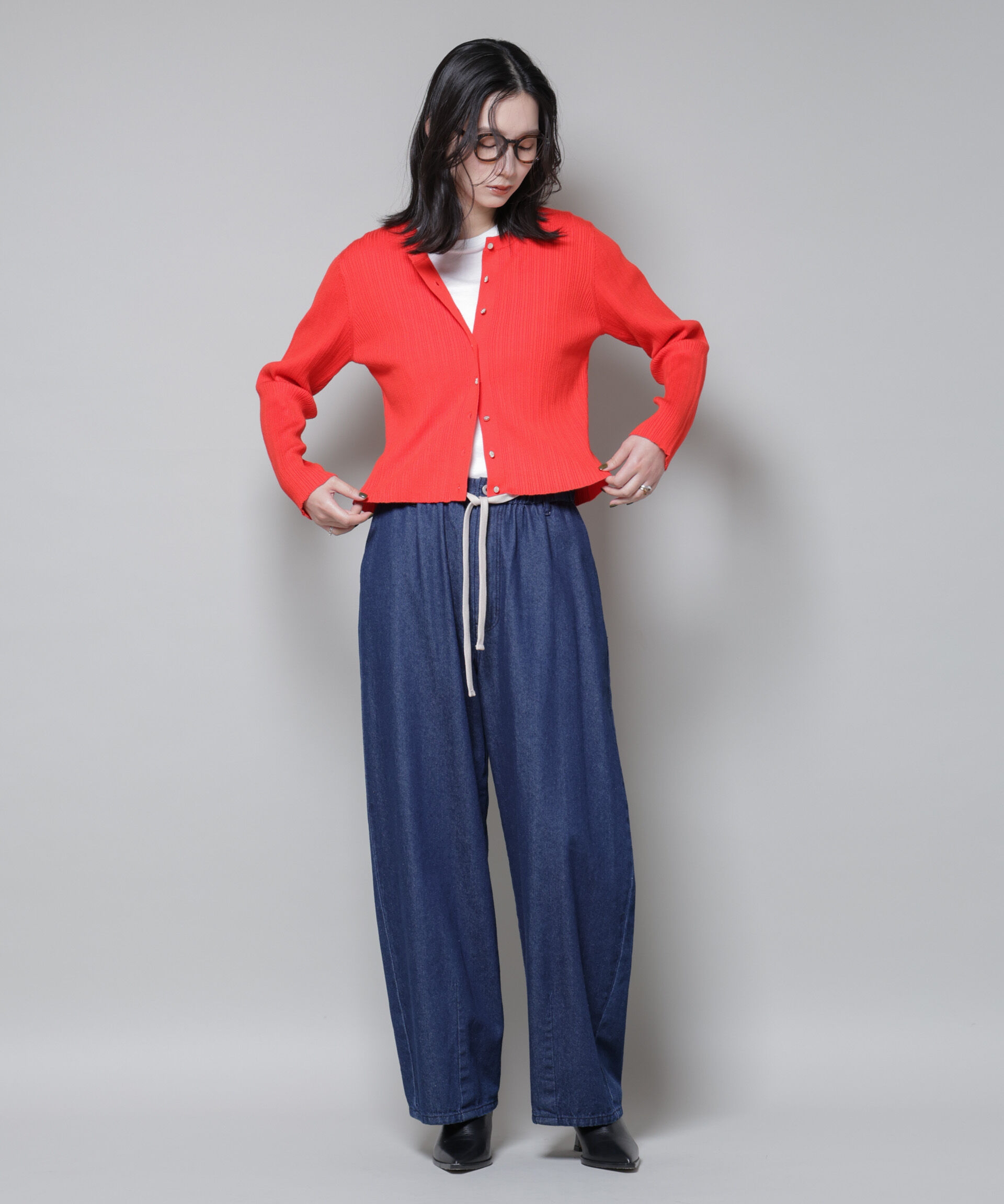 nano･universe「ホホバオイル加工ランダムリブカーディガン」|ニット・セーター|