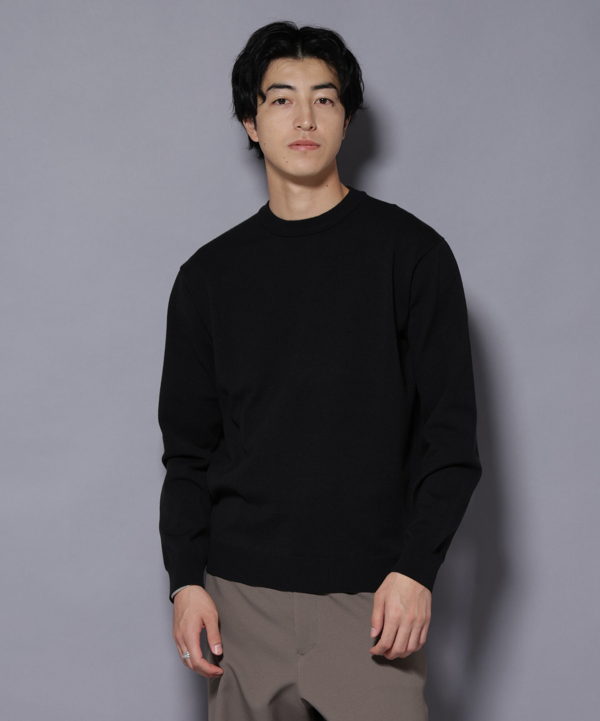 nano･universe「ダブルフェイスストレッチモックネックニット」|ニット・セーター|ブラック