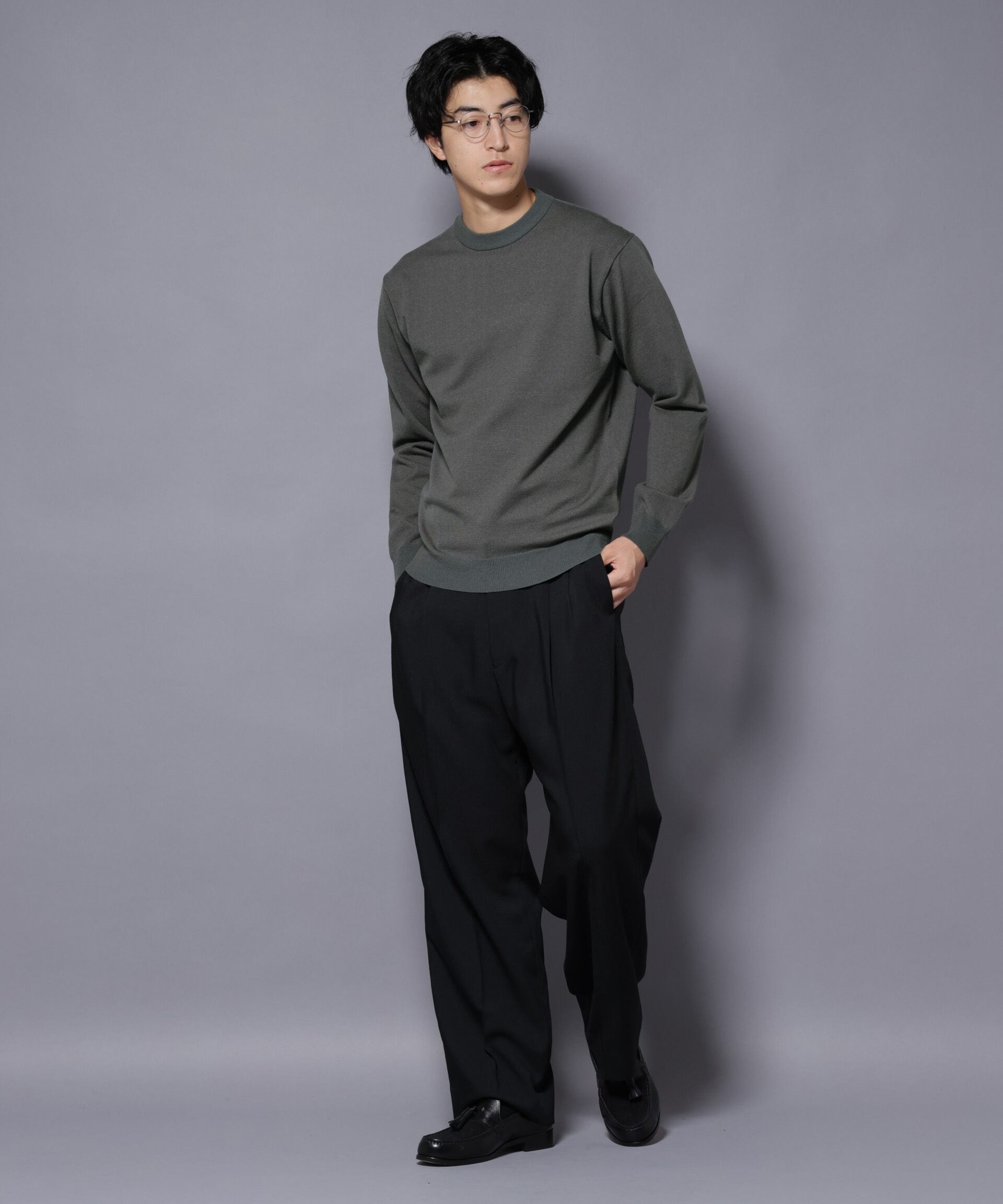 nano･universe「ダブルフェイスストレッチモックネックニット」|ニット・セーター|