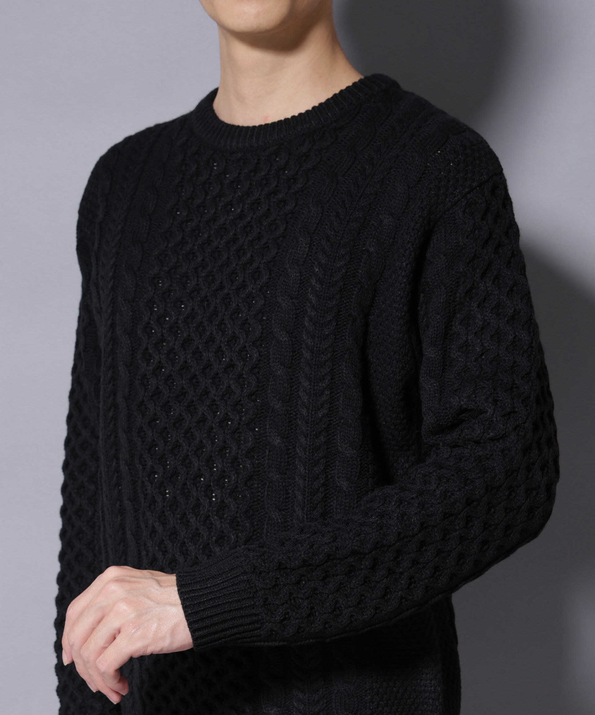 nano･universe「ローゲージケーブルニット」|ニット・セーター|