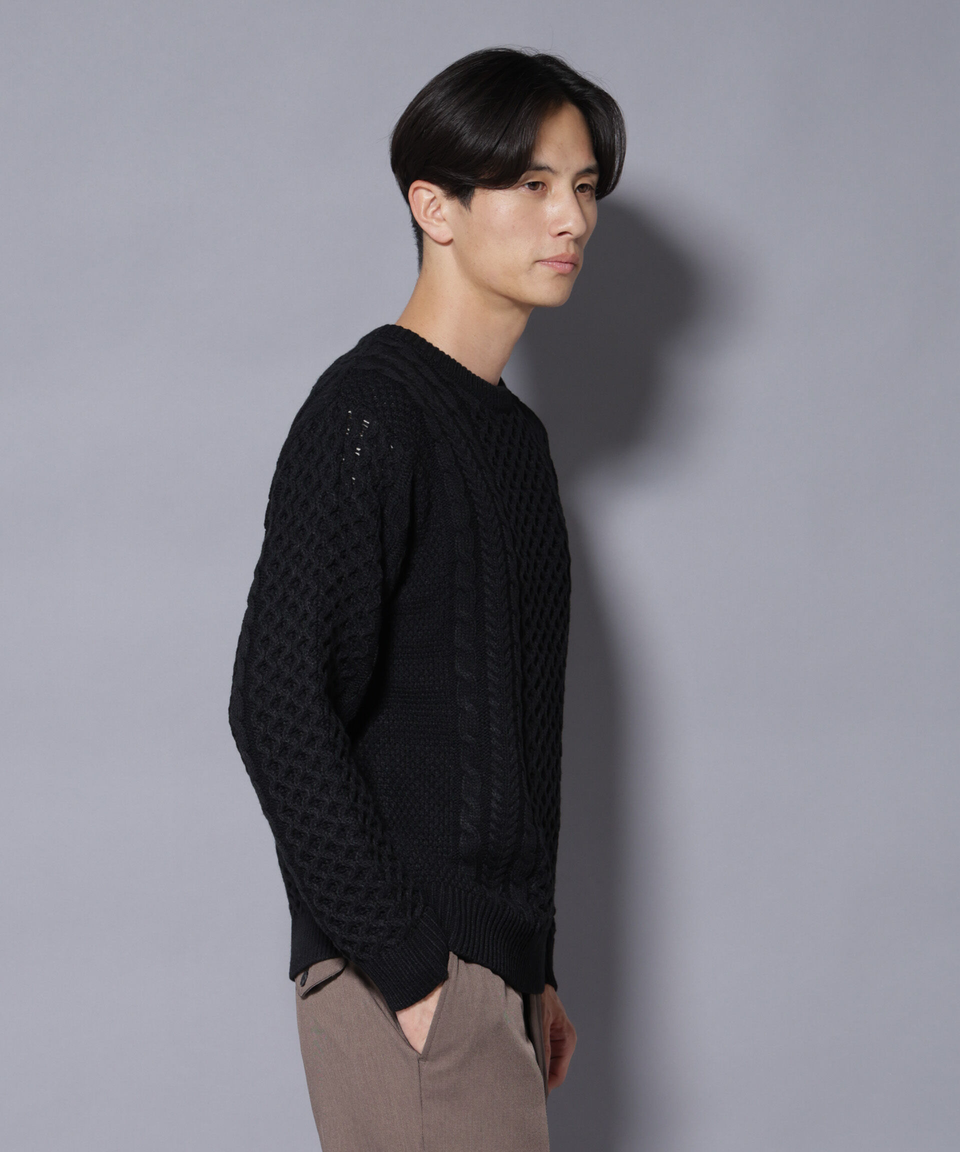 nano･universe「ローゲージケーブルニット」|ニット・セーター|