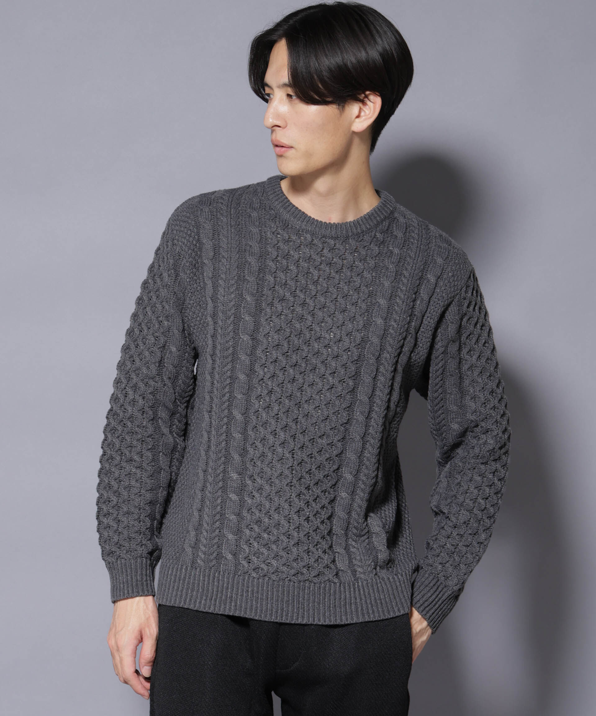 nano･universe「ローゲージケーブルニット」|ニット・セーター|