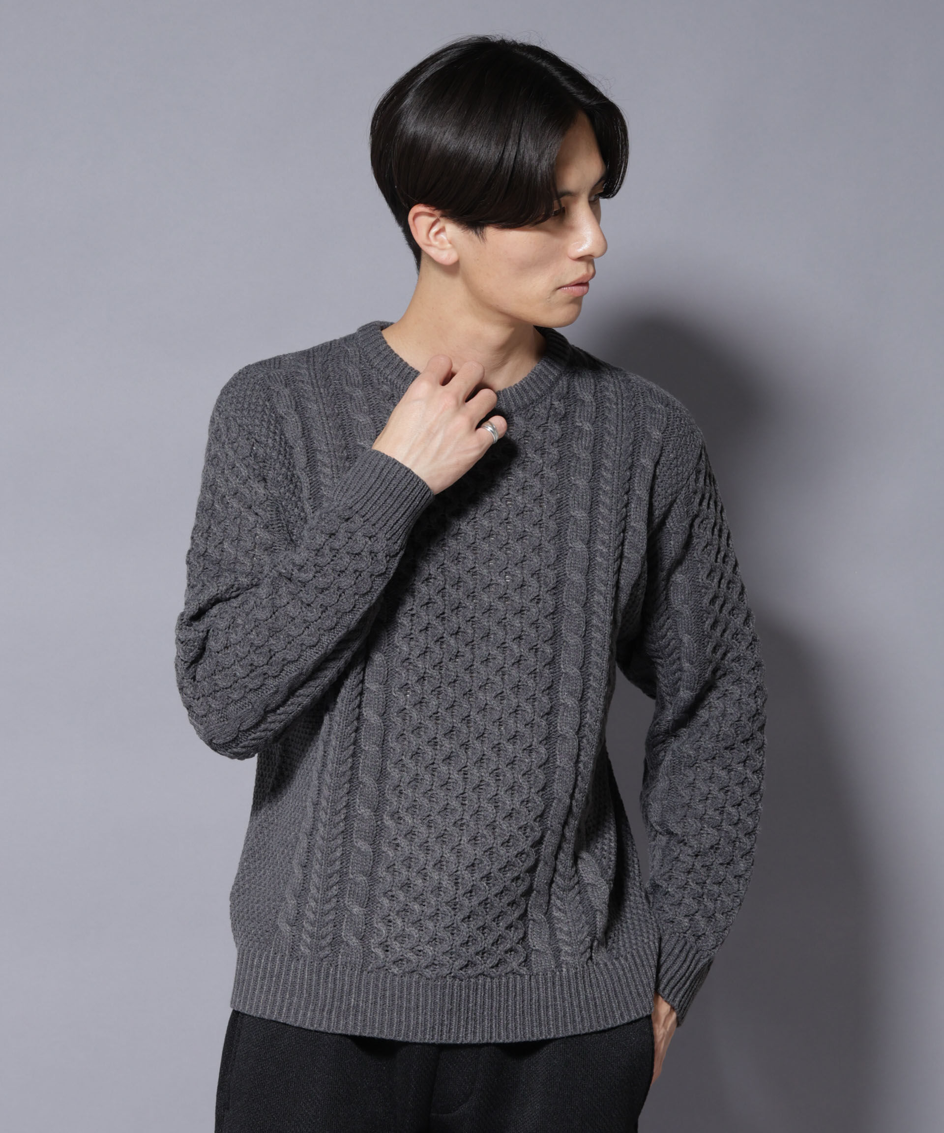 nano･universe「ローゲージケーブルニット」|ニット・セーター|