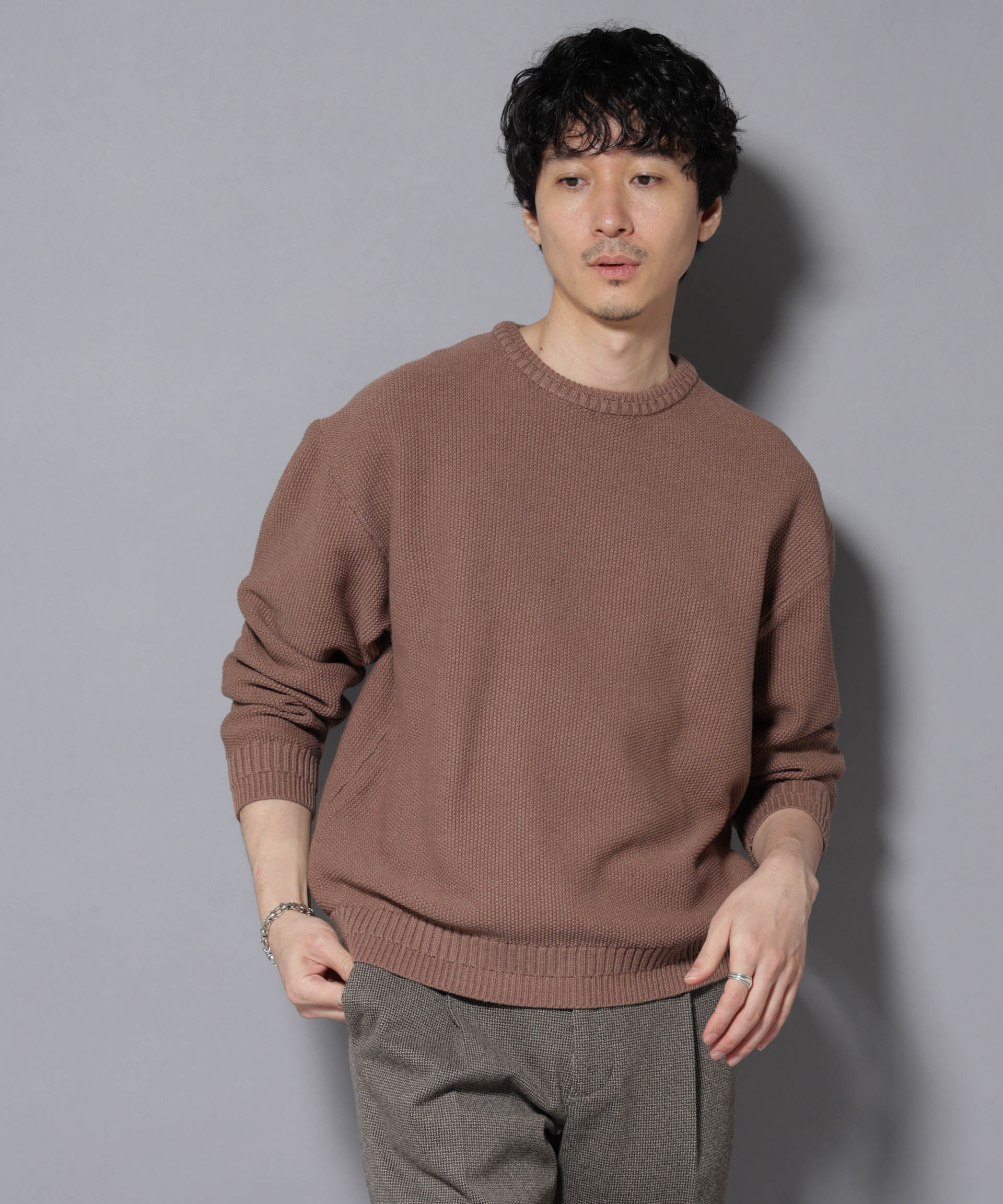 nano･universe「コットンMIXバルキーカノコクルーネックニット」|ニット・セーター|モカ3