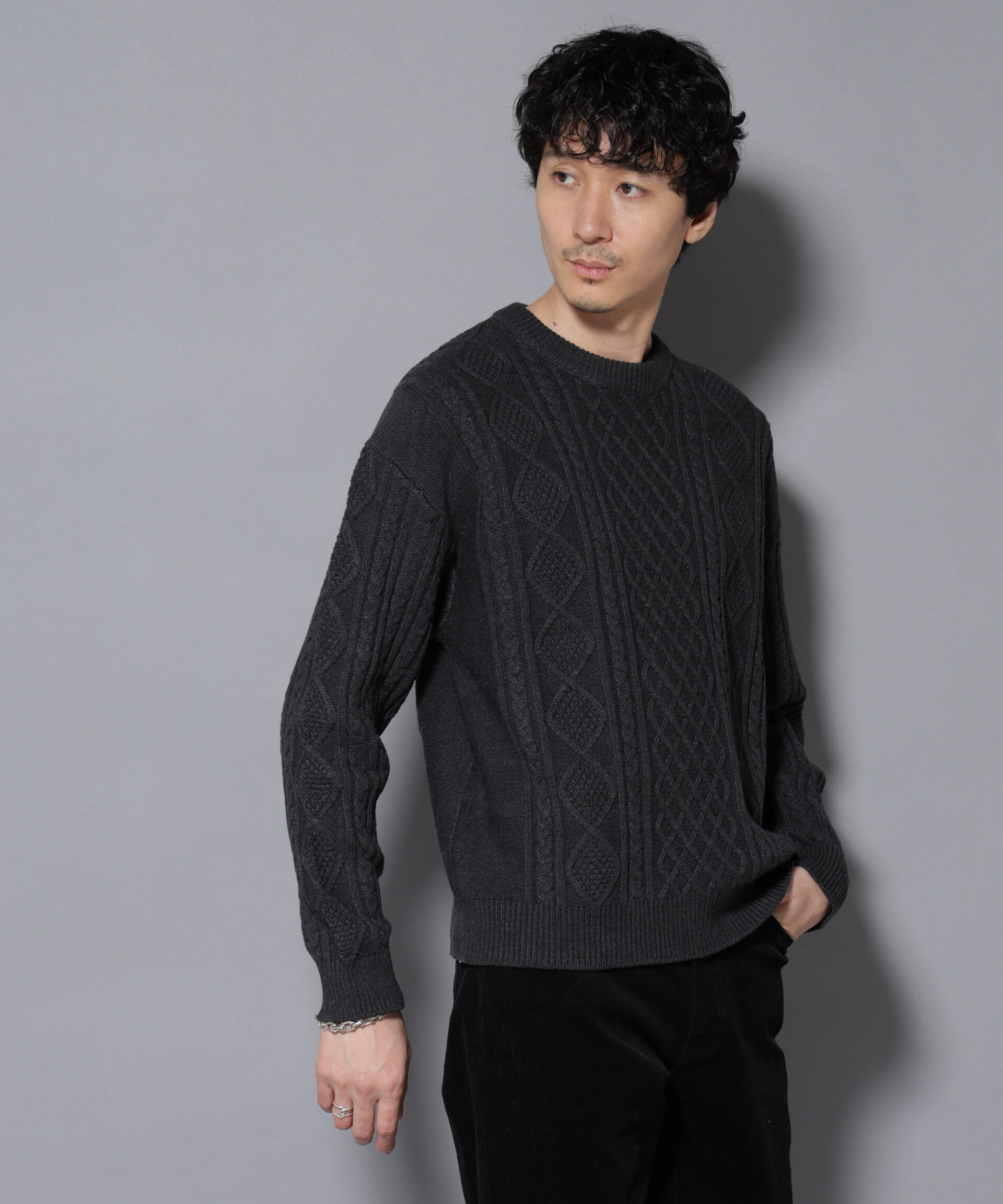 nano･universe「コットンMIXバルキーケーブルニット」|ニット・セーター|