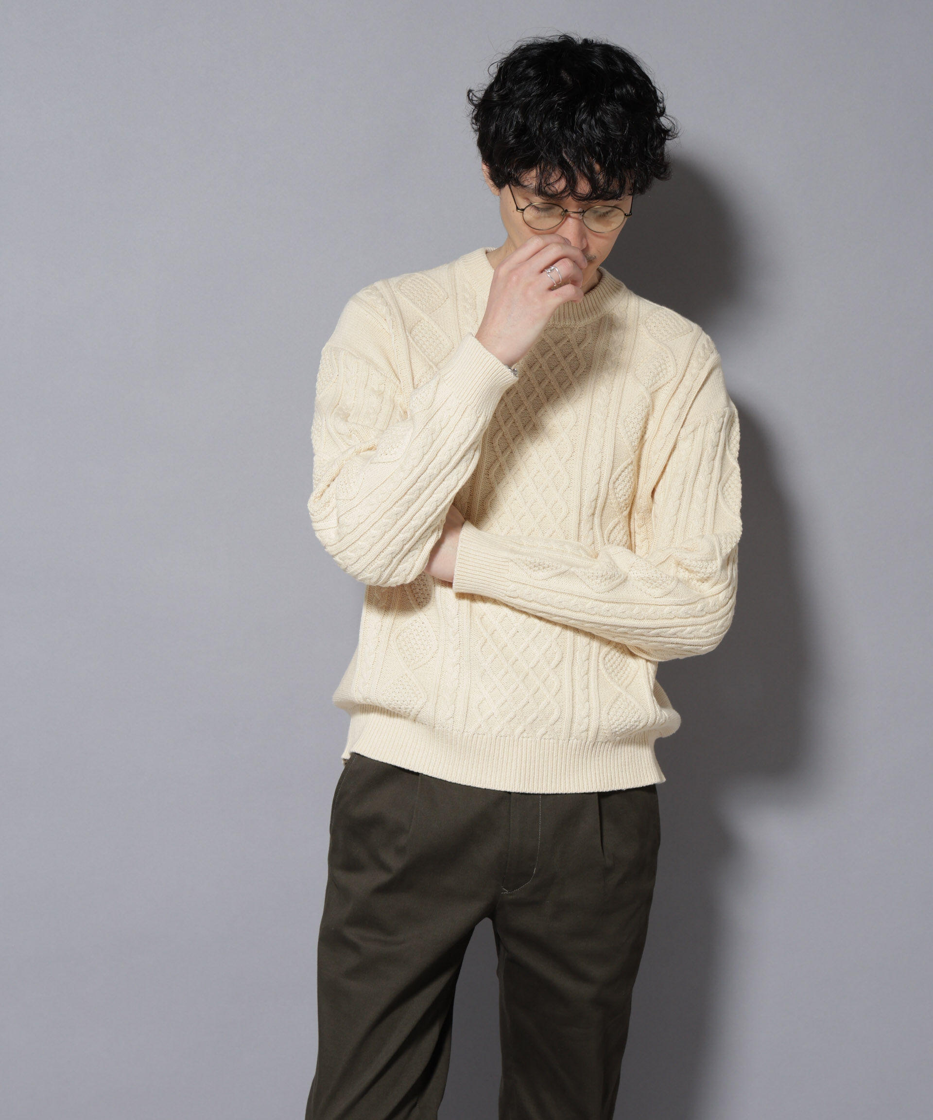 nano･universe「コットンMIXバルキーケーブルニット」|ニット・セーター|