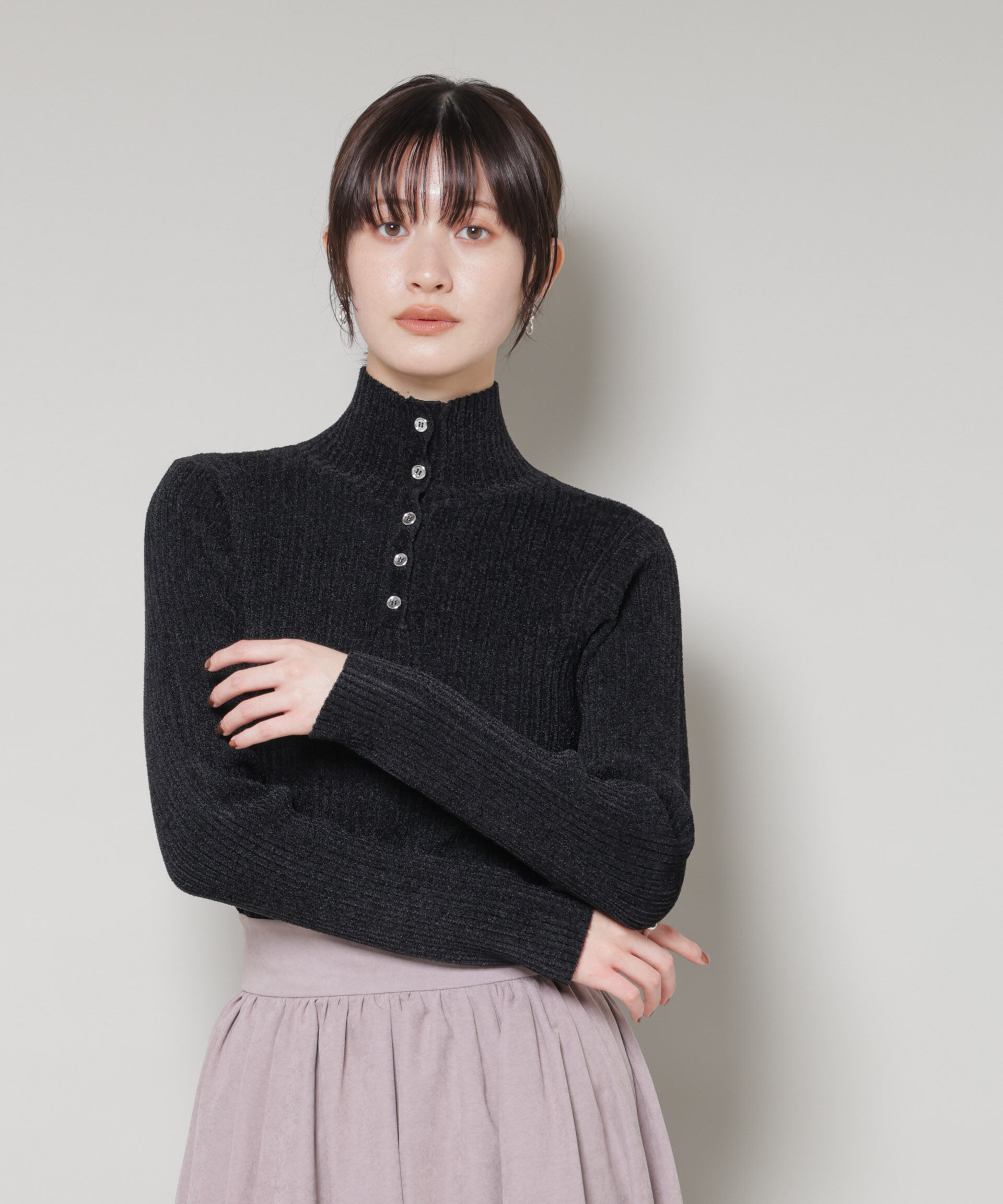 nano･universe「前後2wayボタンネックベロアモールニット」|ニット・セーター|