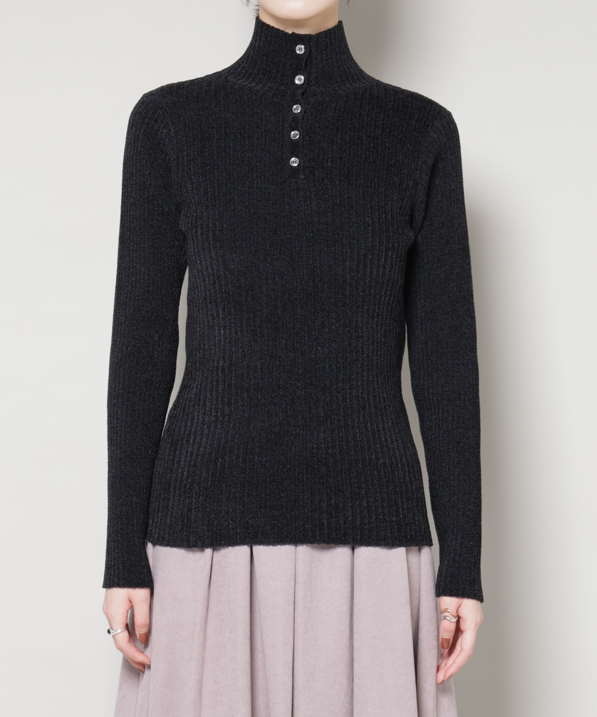 nano･universe「前後2wayボタンネックベロアモールニット」|ニット・セーター|