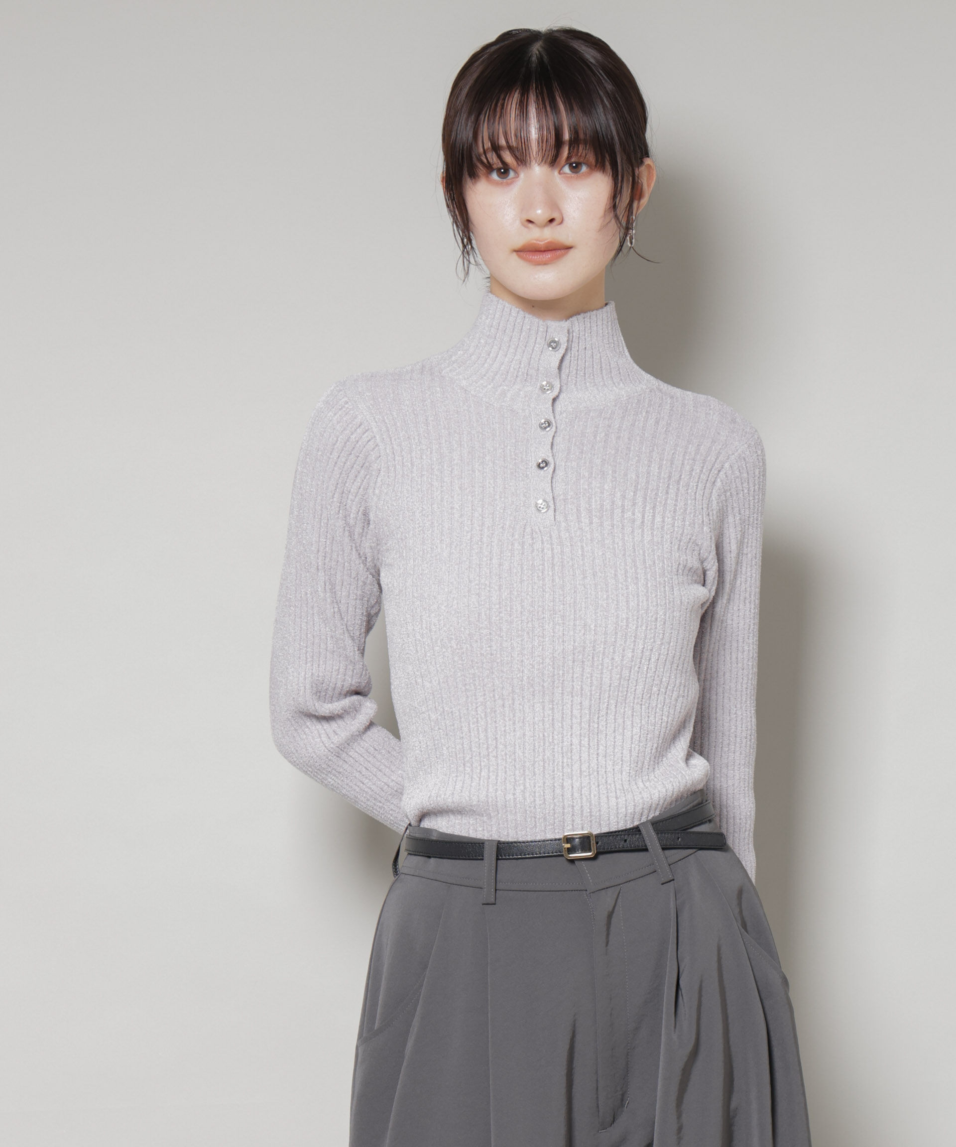 nano･universe「前後2wayボタンネックベロアモールニット」|ニット・セーター|