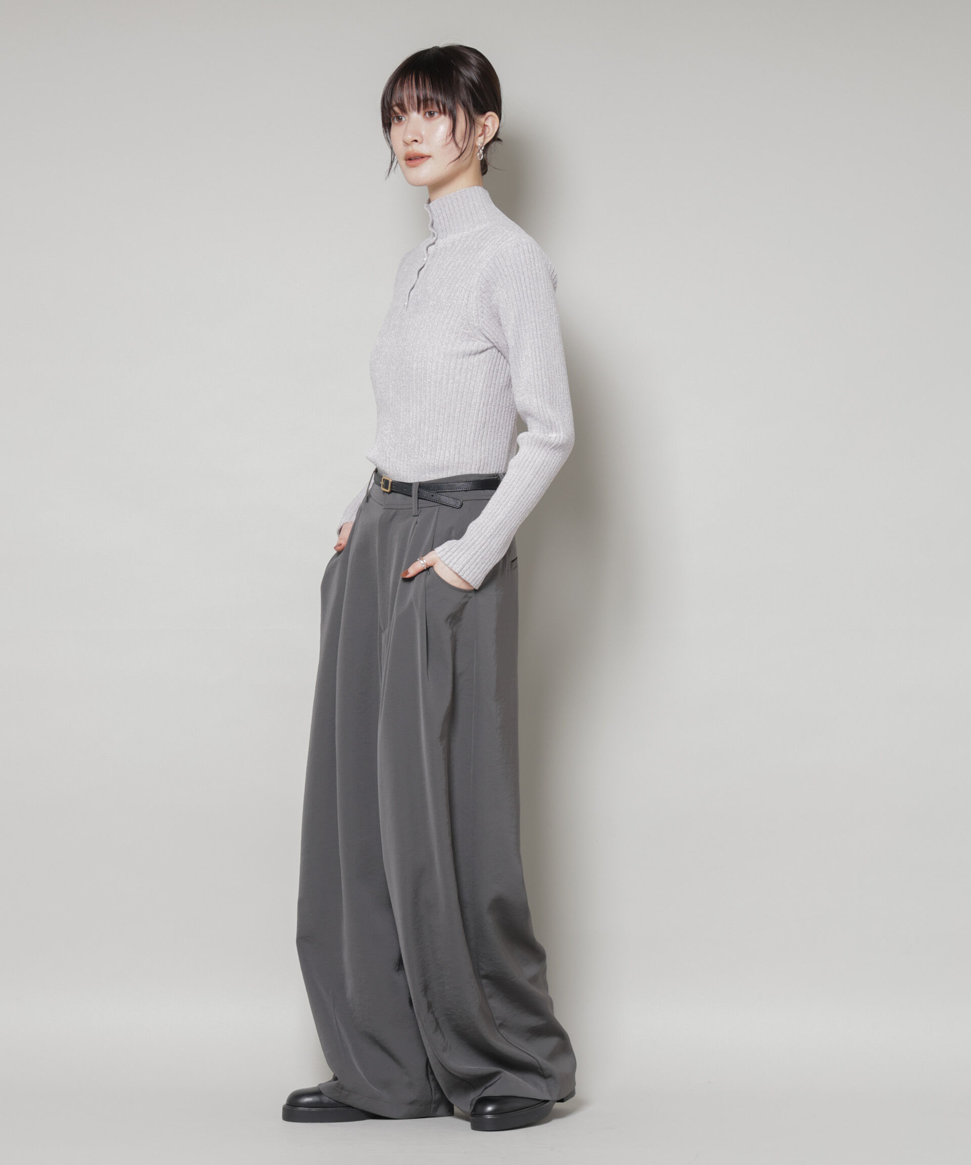 nano･universe「前後2wayボタンネックベロアモールニット」|ニット・セーター|