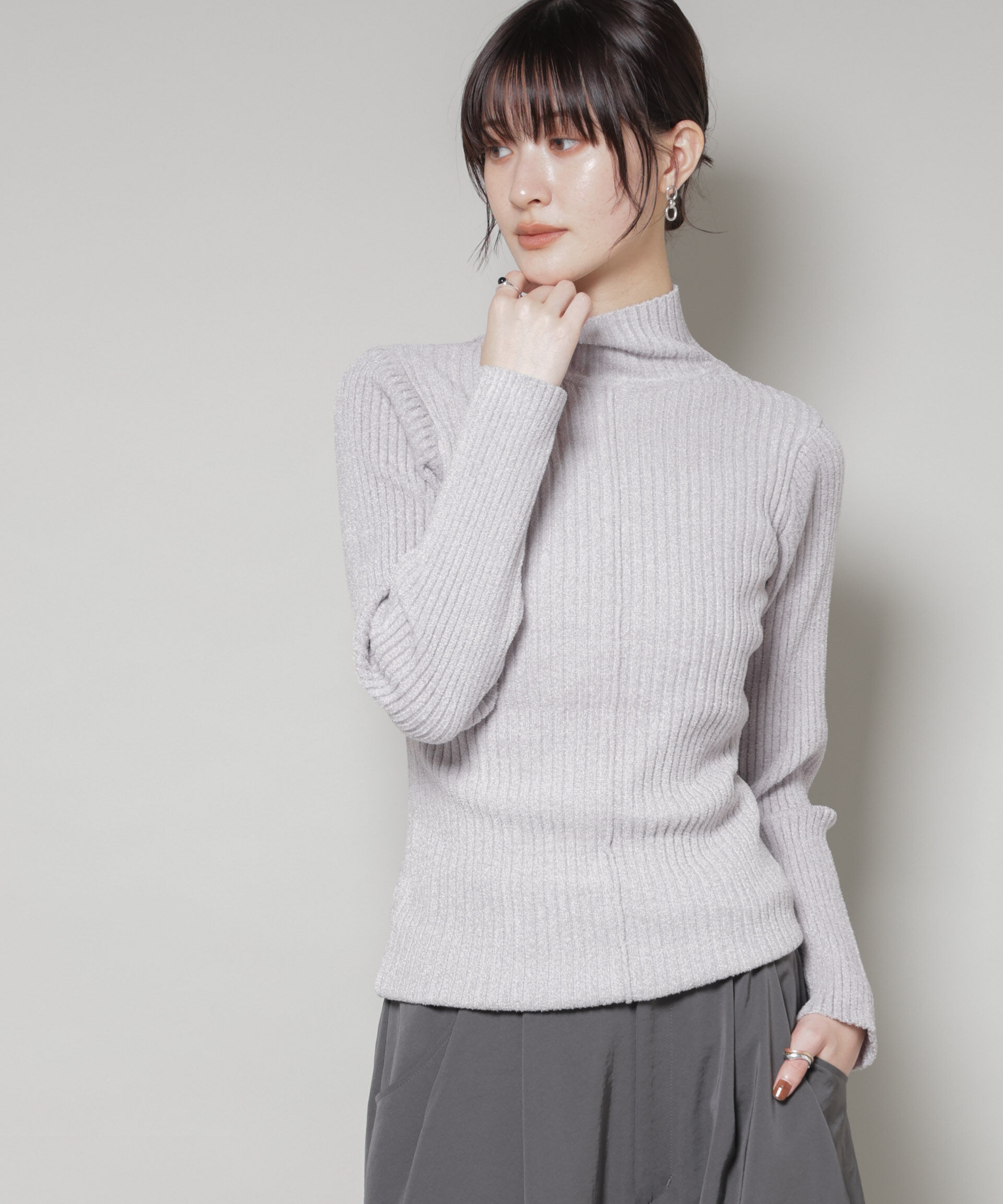 nano･universe「前後2wayボタンネックベロアモールニット」|ニット・セーター|