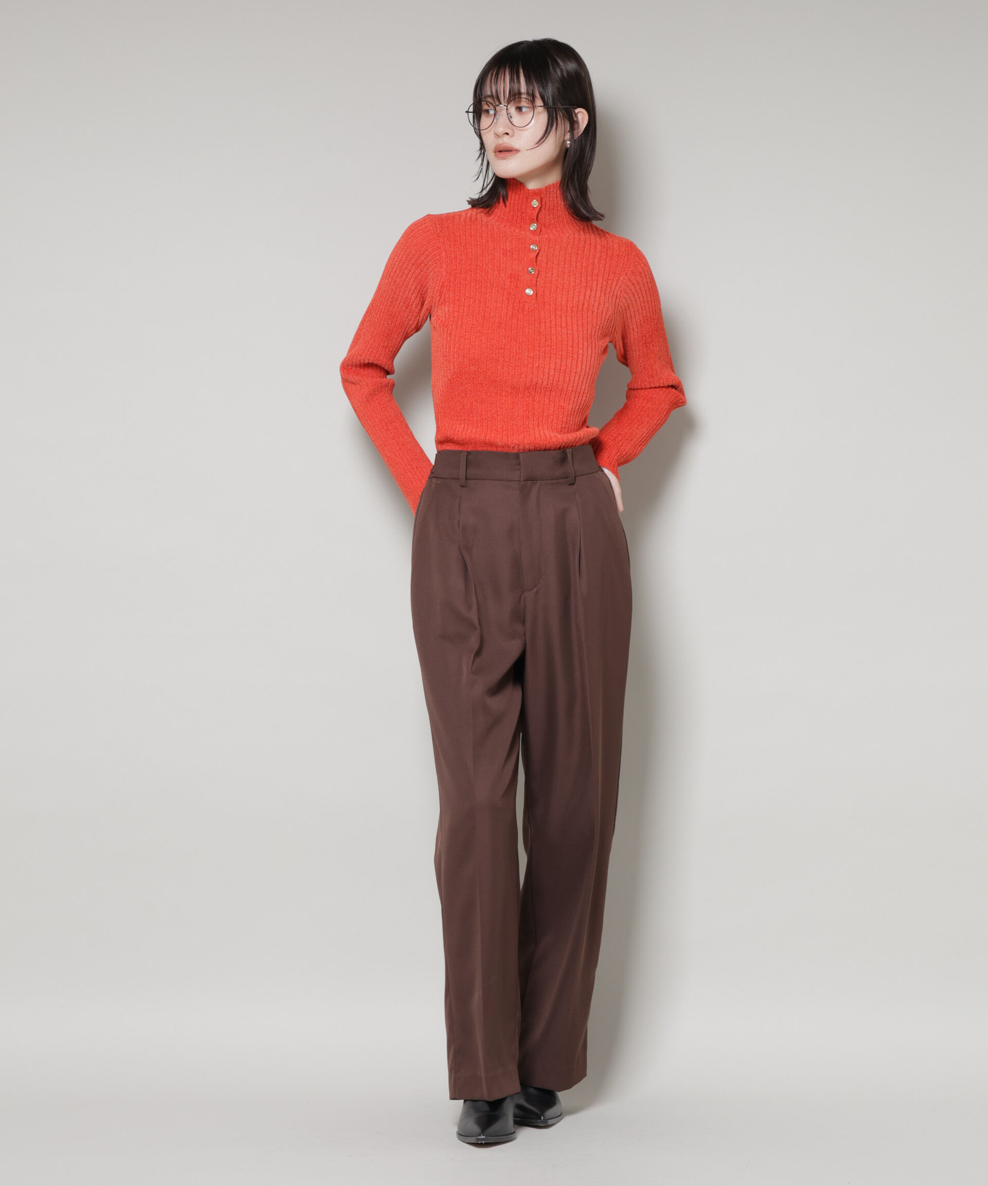 nano･universe「前後2wayボタンネックベロアモールニット」|ニット・セーター|