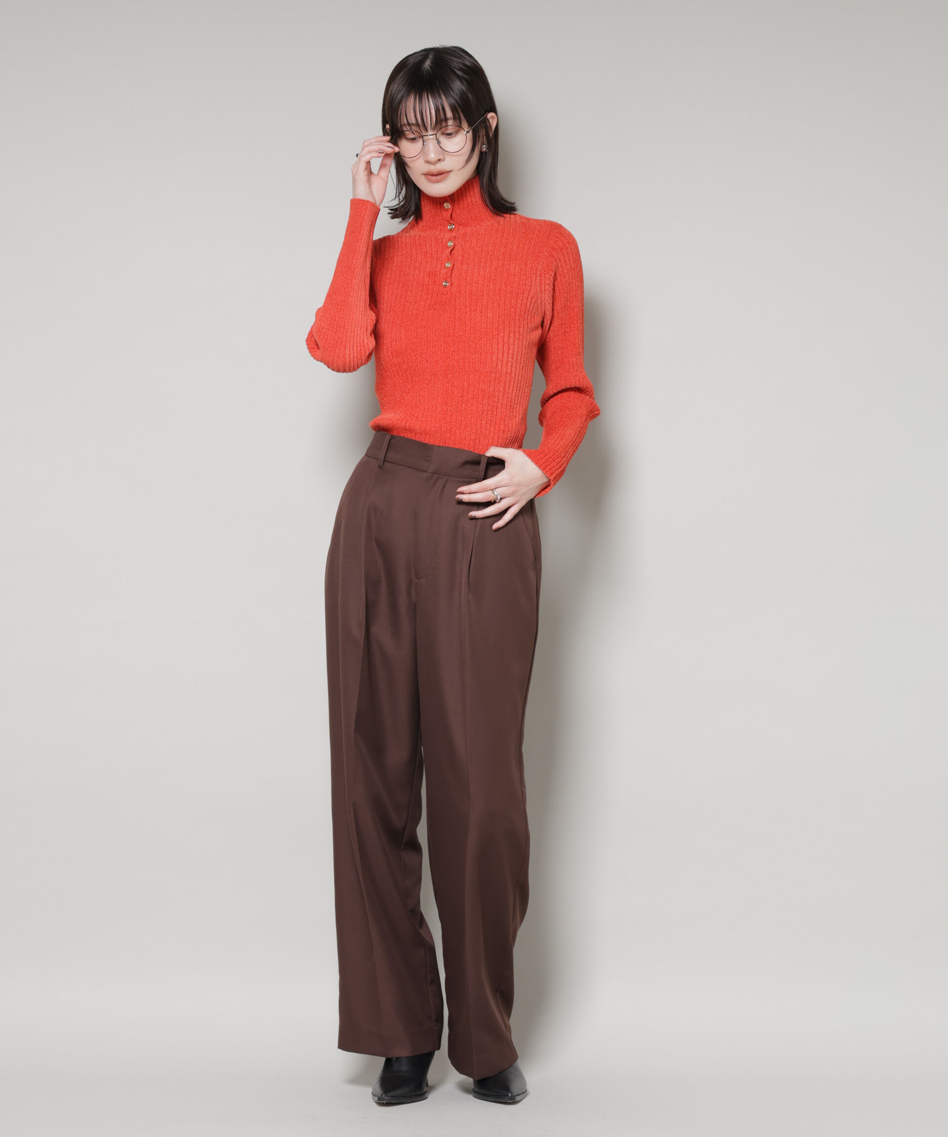 nano･universe「前後2wayボタンネックベロアモールニット」|ニット・セーター|