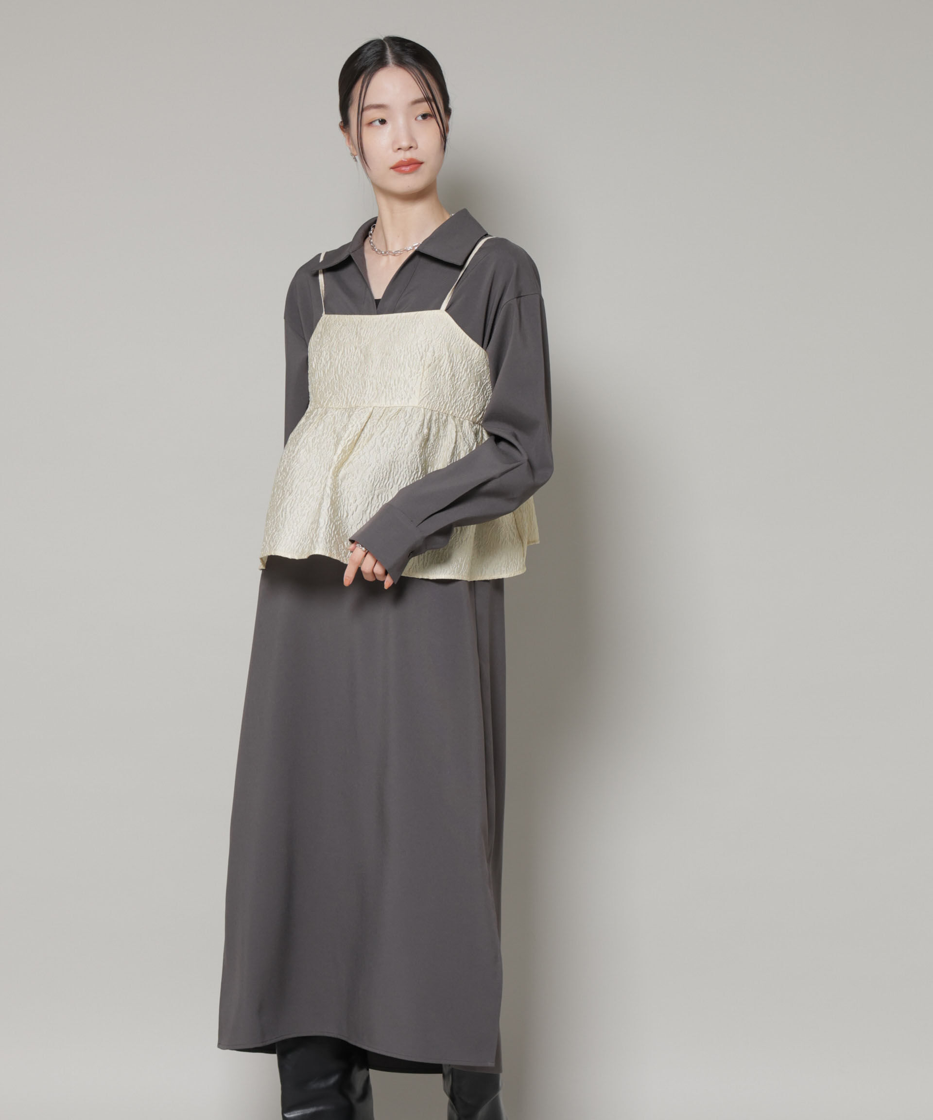 nano･universe「キャミビスチェ&times;スキッパーワンピース アンサンブルセット」|ワンピース|