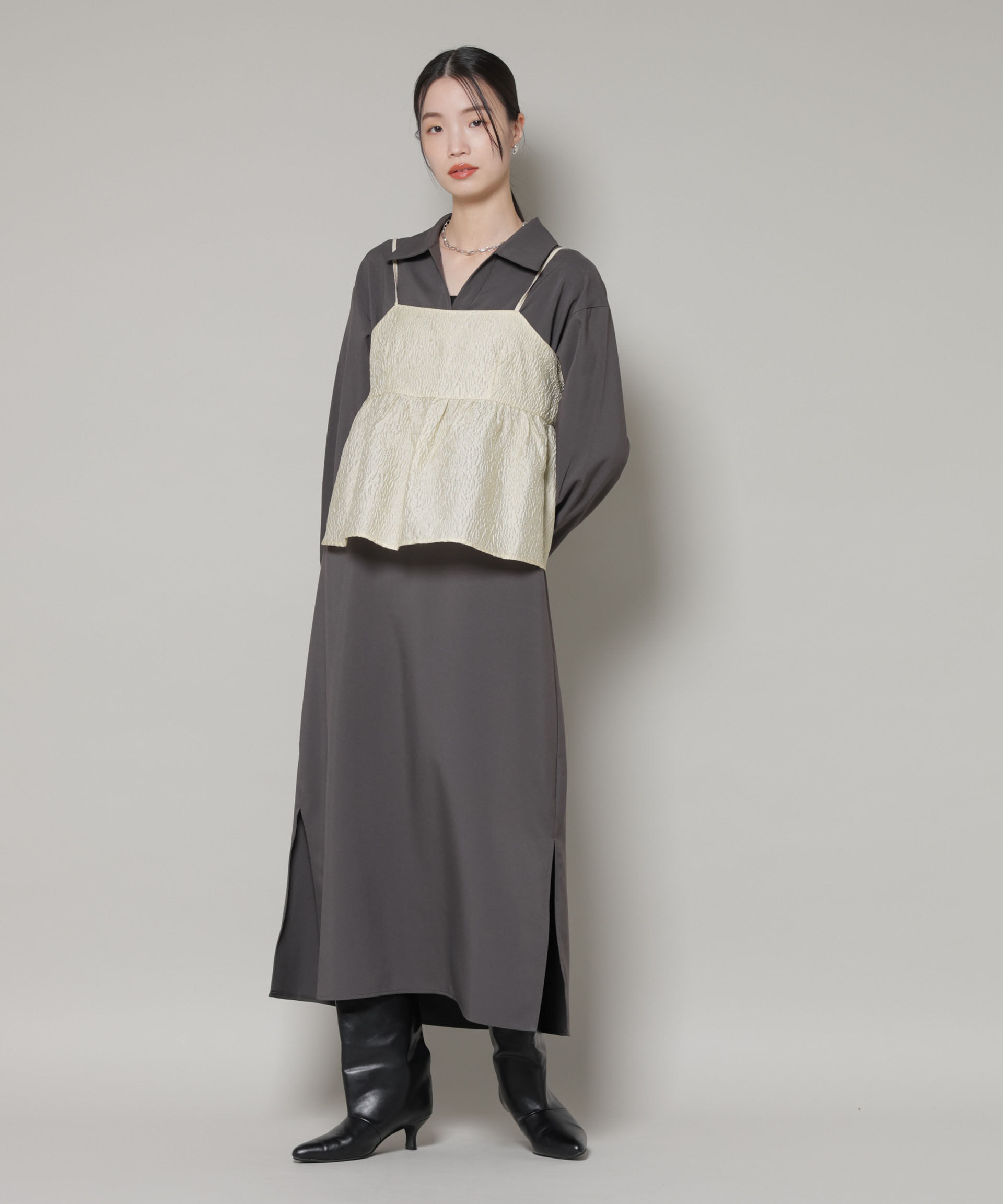 nano･universe「キャミビスチェ&times;スキッパーワンピース アンサンブルセット」|ワンピース|