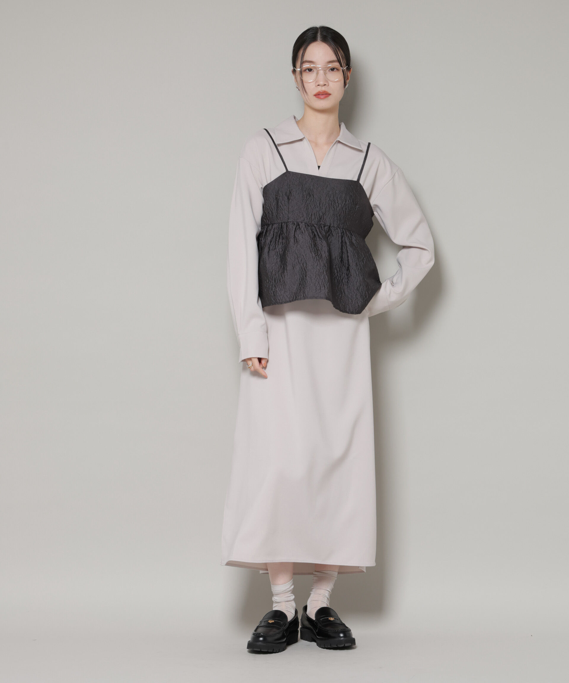 nano･universe「キャミビスチェ&times;スキッパーワンピース アンサンブルセット」|ワンピース|ベージュ