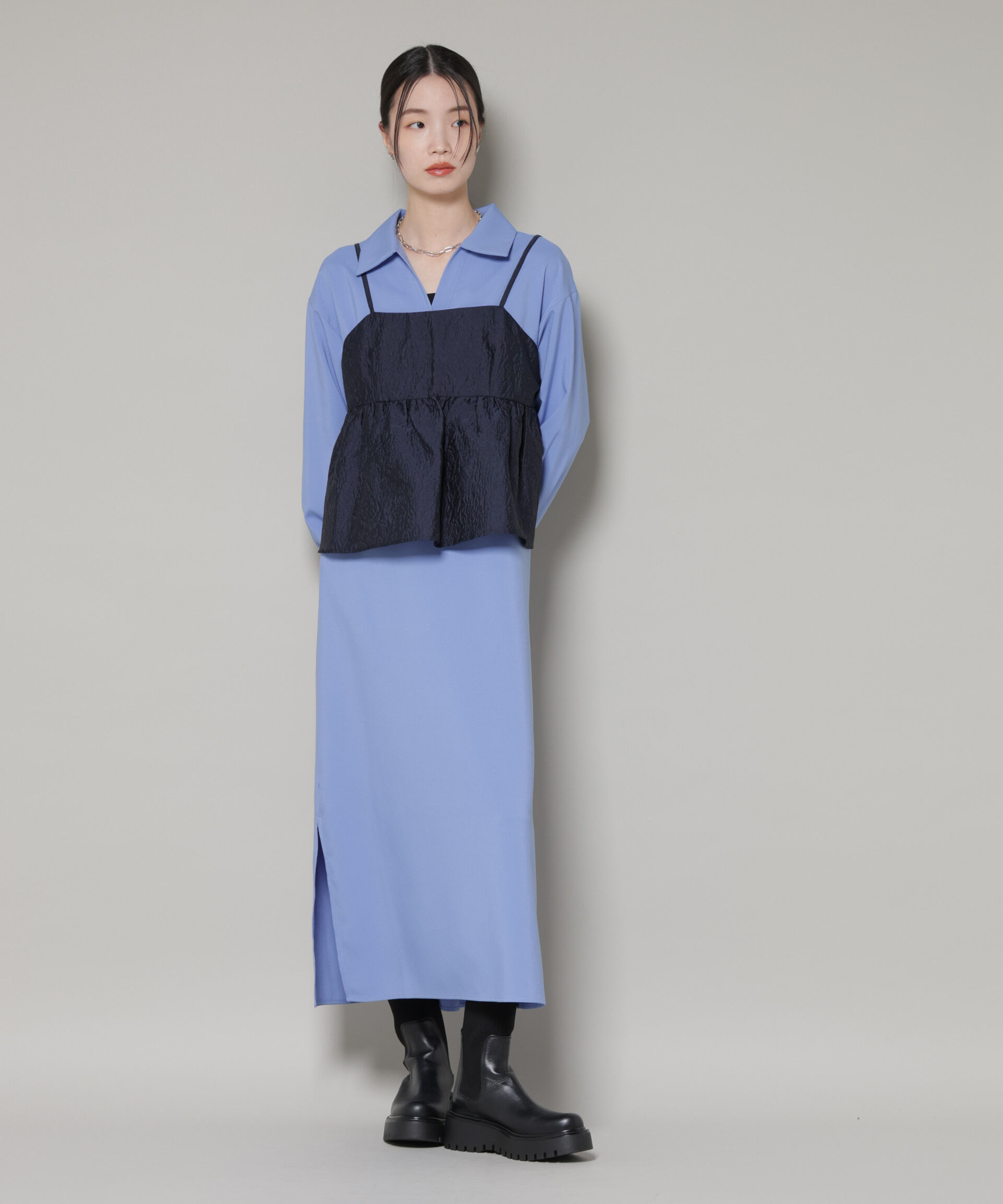 nano･universe「キャミビスチェ&times;スキッパーワンピース アンサンブルセット」|ワンピース|ブルー