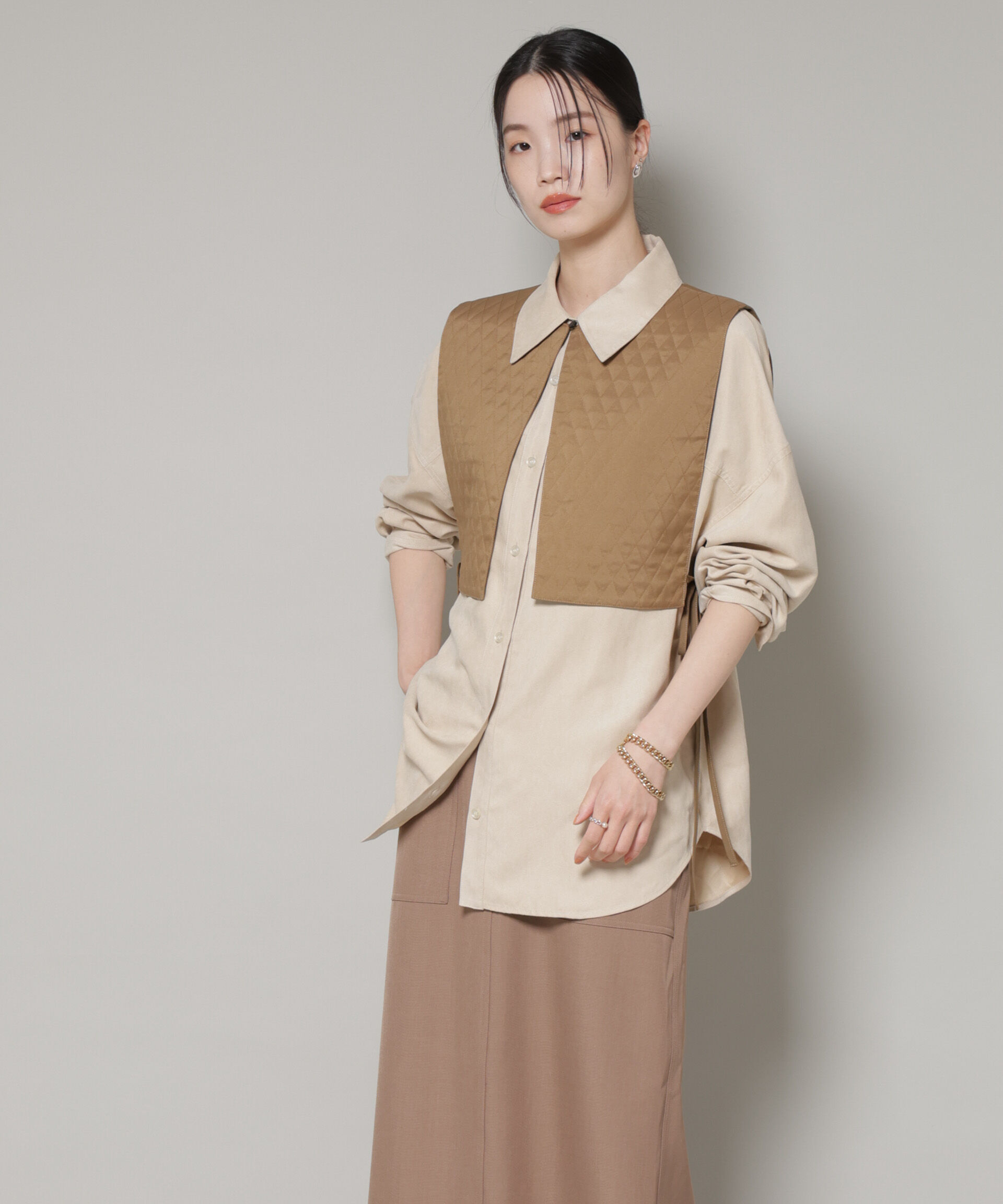 nano･universe「キルティングベスト&times;ギャザーワンピース アンサンブルセット」|ワンピース|