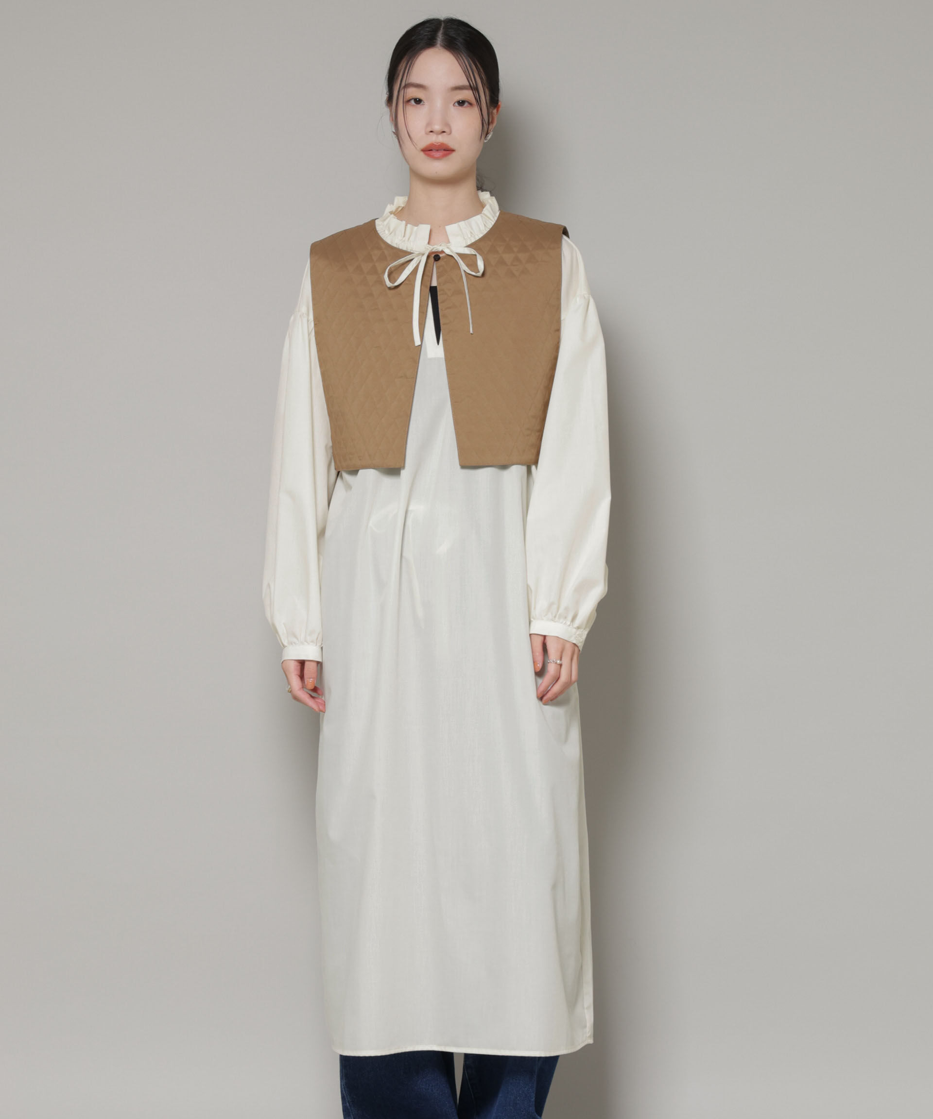 nano･universe「キルティングベスト&times;ギャザーワンピース アンサンブルセット」|ワンピース|