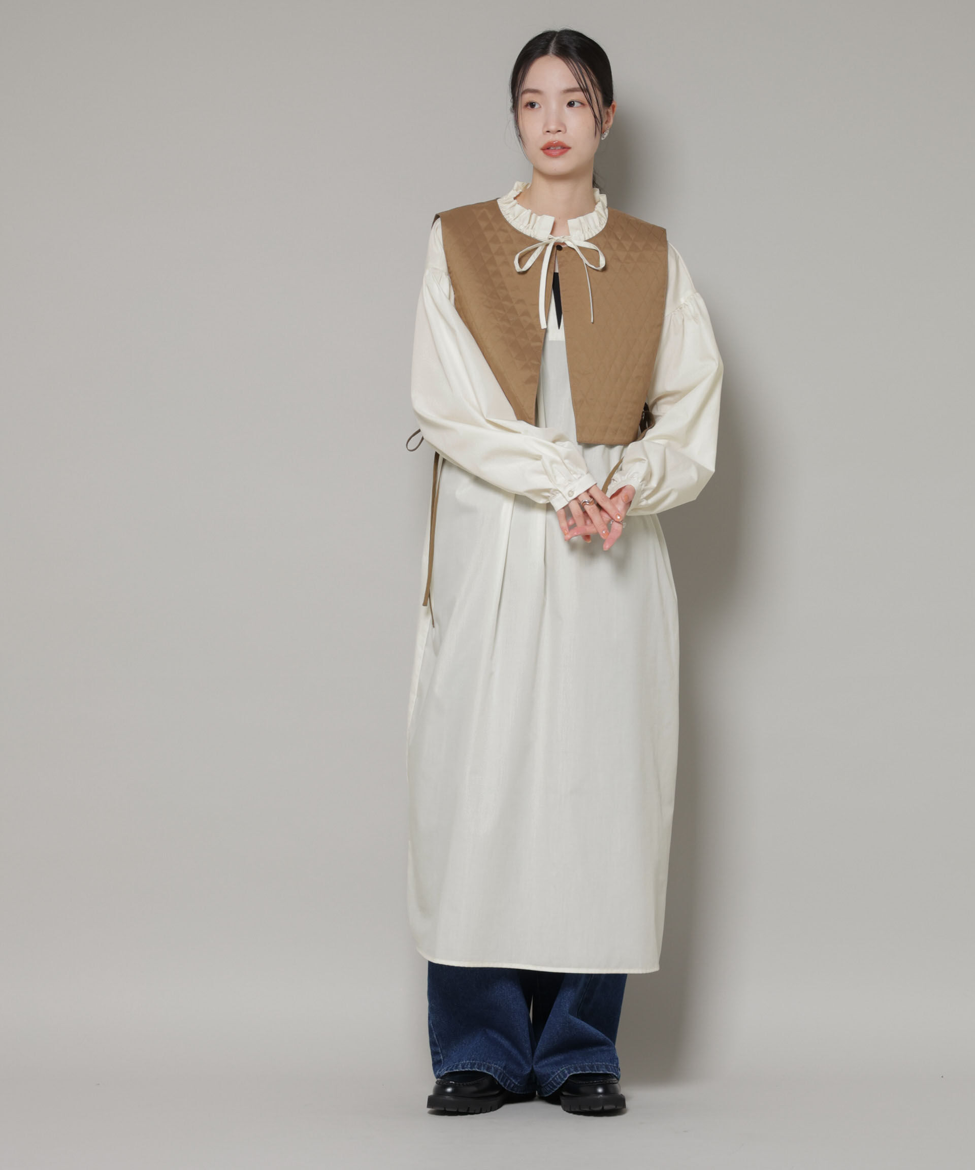 nano･universe「キルティングベスト&times;ギャザーワンピース アンサンブルセット」|ワンピース|