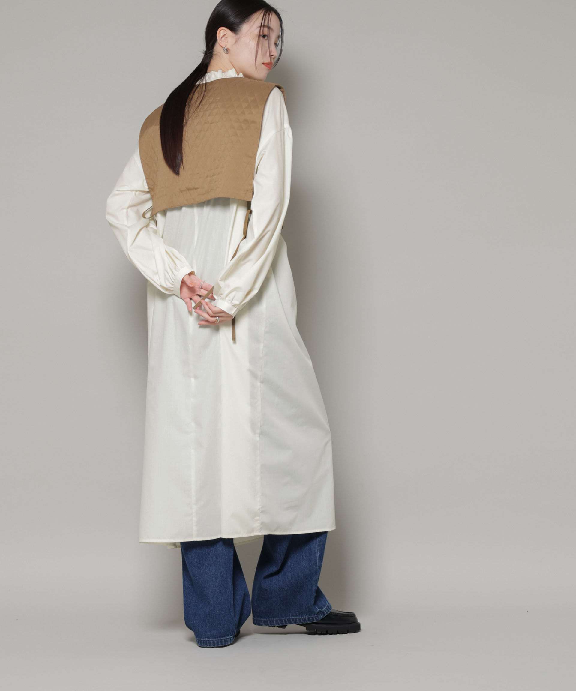 nano･universe「キルティングベスト&times;ギャザーワンピース アンサンブルセット」|ワンピース|