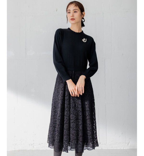 組曲「【セレモニー対応可】レーススカート付きニット ワンピース」|ドレス|ブラック系
