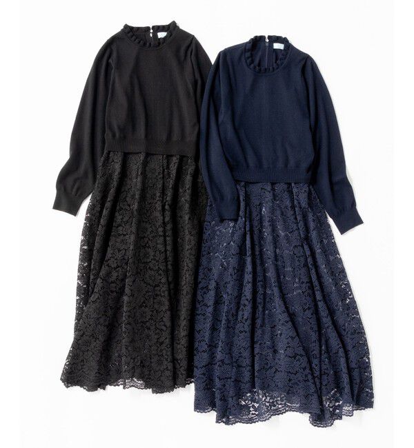 組曲「【セレモニー対応可】レーススカート付きニット ワンピース」|ドレス|