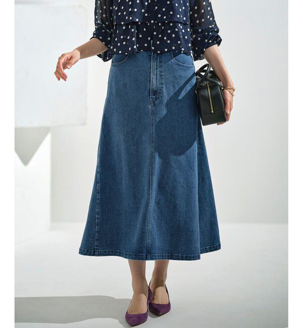 組曲「ライトデニム ビット付きフレアスカート」|スカート|ｲﾝﾃﾞｨｺ