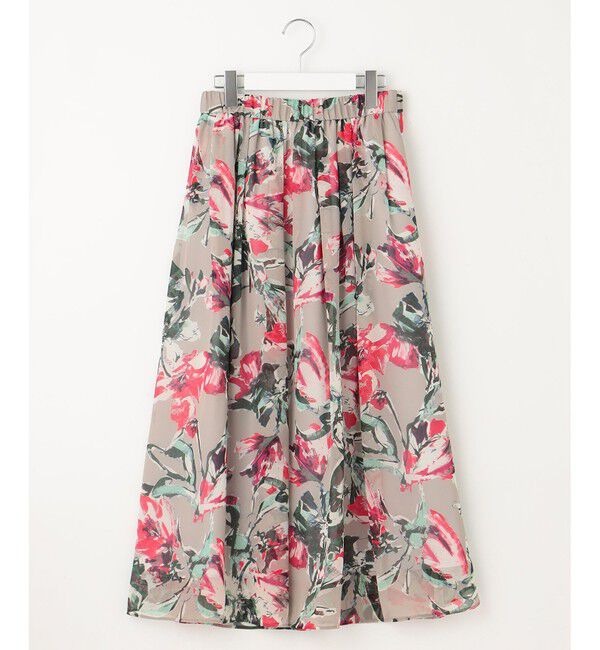 自由区「【ウエストゴム・洗える】ペイントフラワープリント スカート」|スカート|