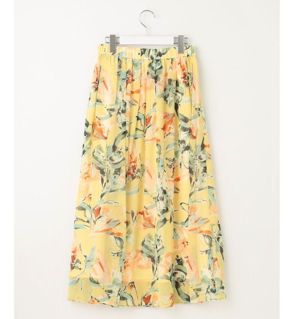自由区「【ウエストゴム・洗える】ペイントフラワープリント スカート」|スカート|