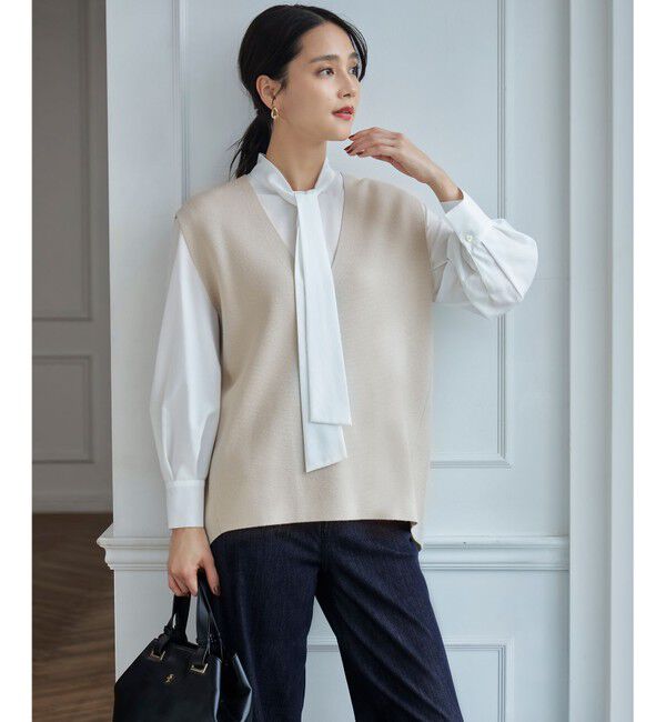 自由区「【洗える】ナチュラルタッチボウタイ ブラウス」|シャツ・ブラウス|