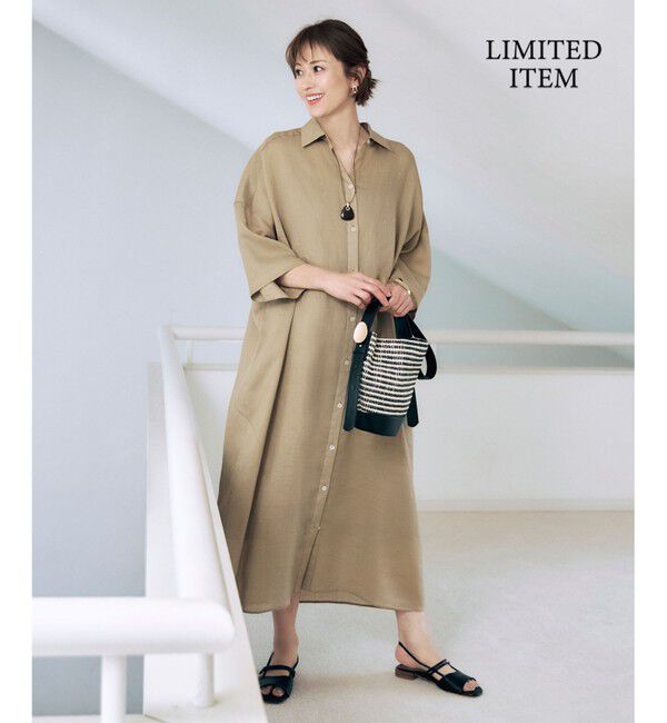 自由区「【カタログ掲載・WEB限定・接触冷感・洗える】シアーラミーローンシャツ ワンピース」|ワンピース|ベージュ