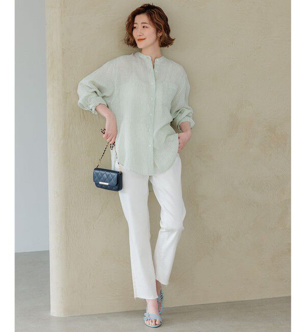 23区「【洗える】LIBECO バンドカラー シャツ」|シャツ・ブラウス|