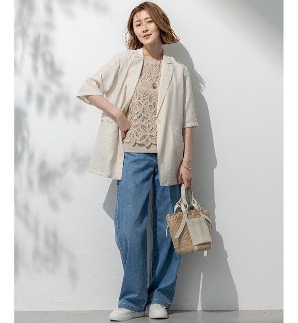 23区「【洗える/汗じみ防止加工】エンブロイダリージャージー フレンチスリーブ カットソー」|Tシャツ・カットソー|