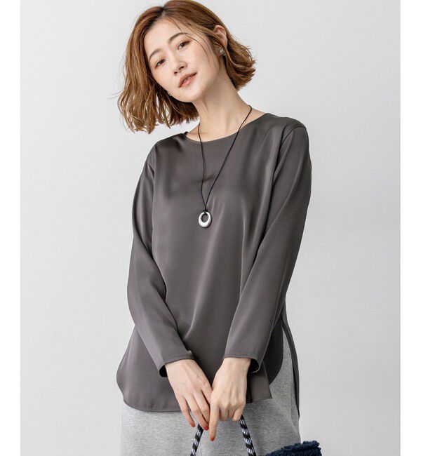 23区「【洗える】サテン ロングスリーブ Tシャツ」|Tシャツ・カットソー|グレー系