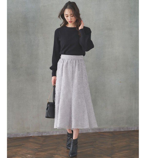 any SiS「【洗える】フェザーフラワージャカード スカート」|スカート|