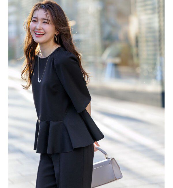 ANY SIS「【撥水・接触冷感・UVカット】コンフォートイージーペプラム  ブラウス」|シャツ・ブラウス|ブラック